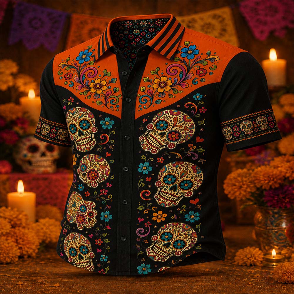 Day Of The Dead Merch Scattered Floral Skulls Shirt Day Of The Dead Sugar Skulls Gift For Dad - Flickden