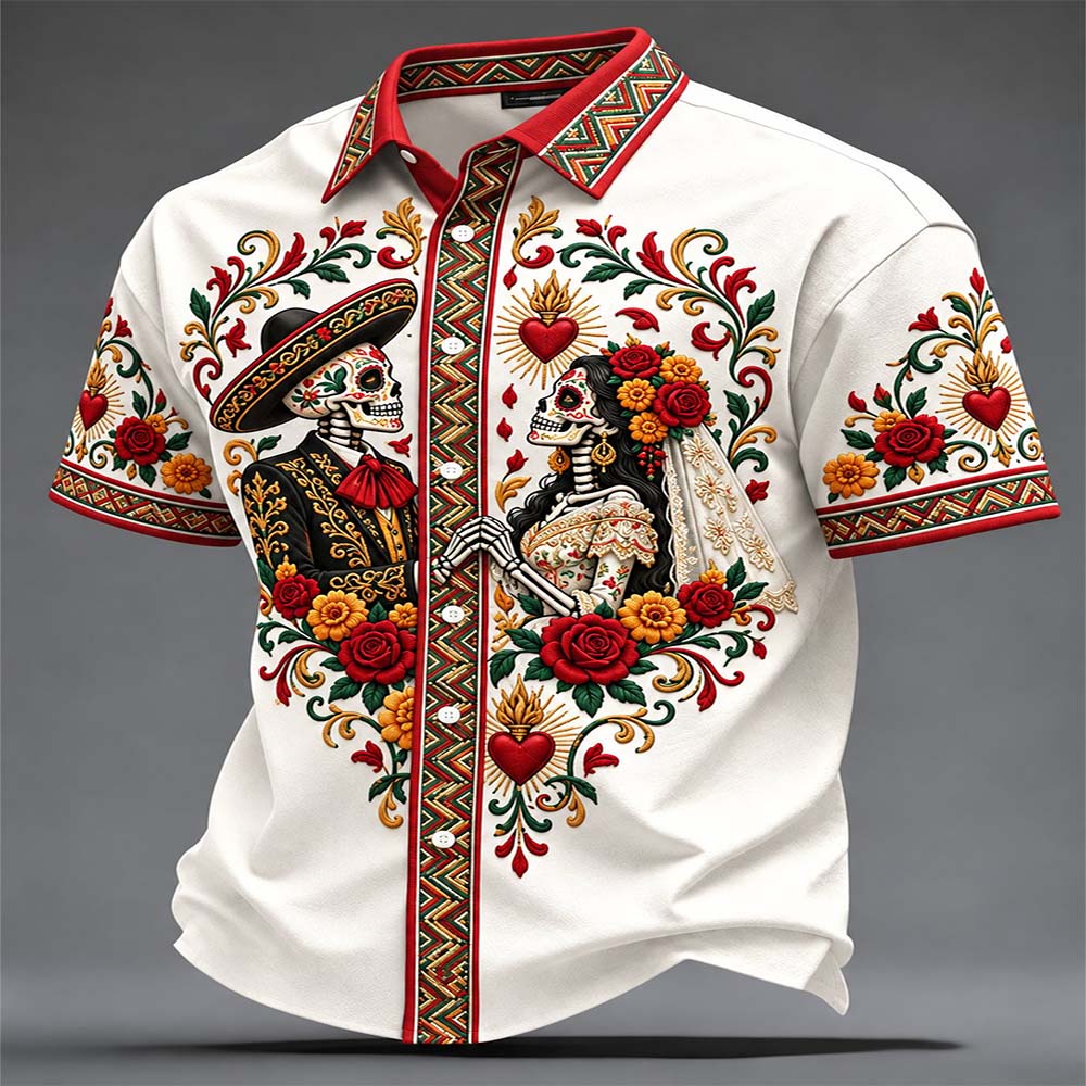 Day Of The Dead Merch Skeleton Couple Hawaiian Shirt Mexican Day Of The Dead Gift For Husband - Flickden