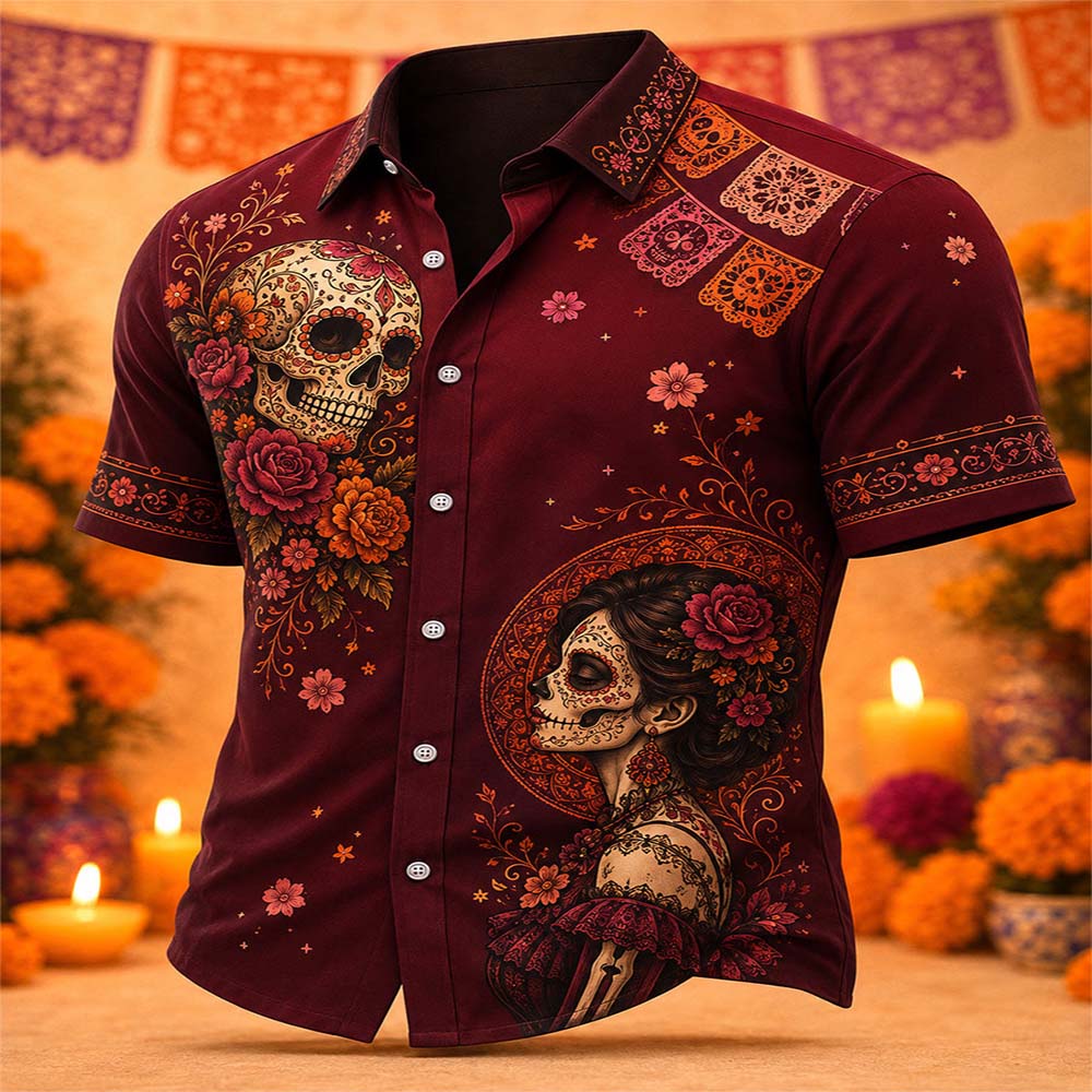 Day Of The Dead Merch Skull And Catrina Shirt Dia De Los Muertos Sugar Skull Gift For Son - Flickden
