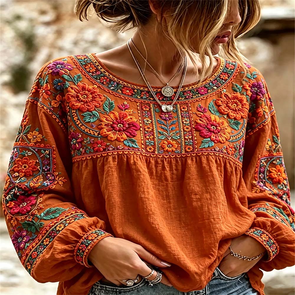 Day Of The Dead Merch Skulls Orange Floral Long Sleeve Shirt Dia De Los Muertos Gift For Mom - Flickden