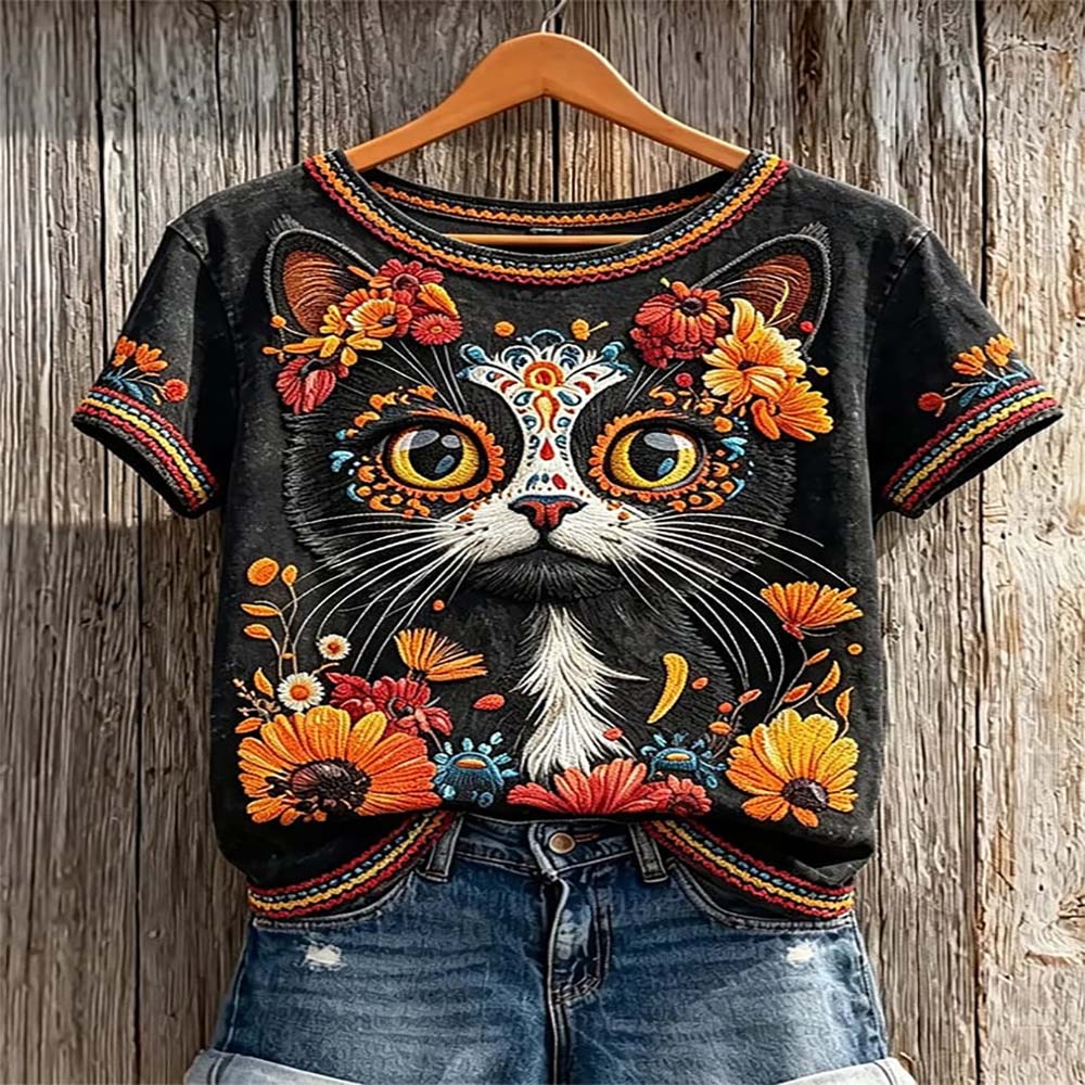 Day Of The Dead Merch Sugar Skull Cat T-Shirt Dia De Los Muertos Skull Gift For Sister - Flickden