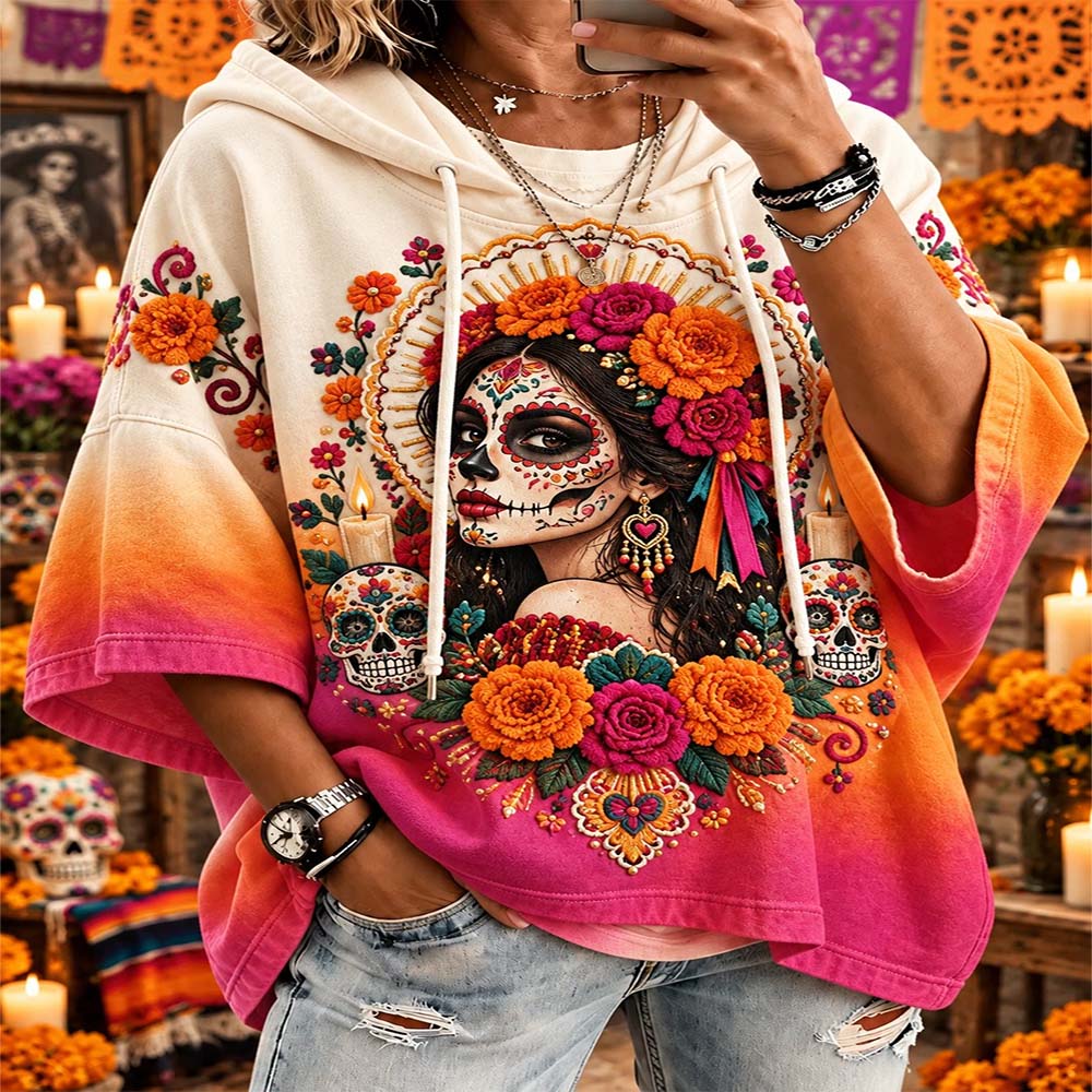 Day Of The Dead Merch Sugar Skull Woman Hoodie Sugar Skull Face Paint Clothes Gift For Mom - Flickden