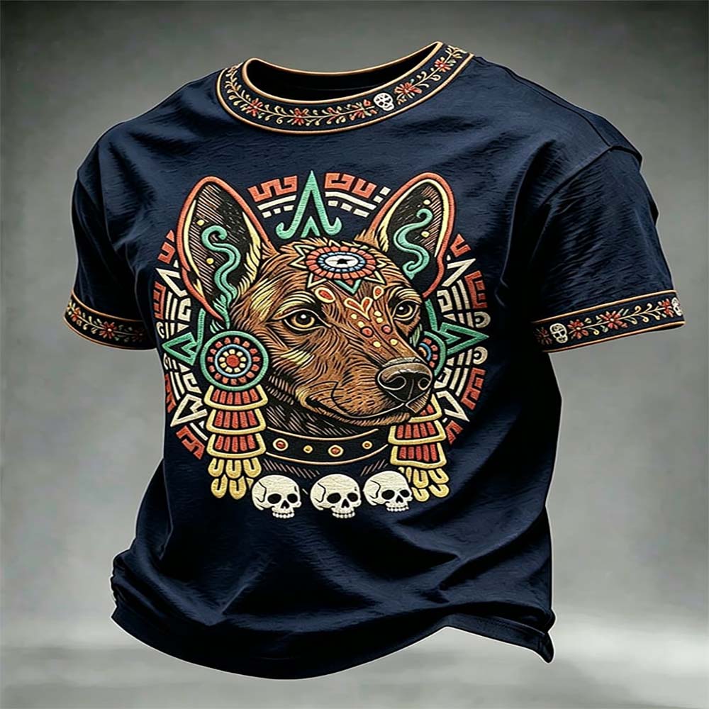 Day Of The Dead Merch Tribal Aztec Dog T-Shirt Skull For Dia De Los Muertos Gift For Brother - Flickden