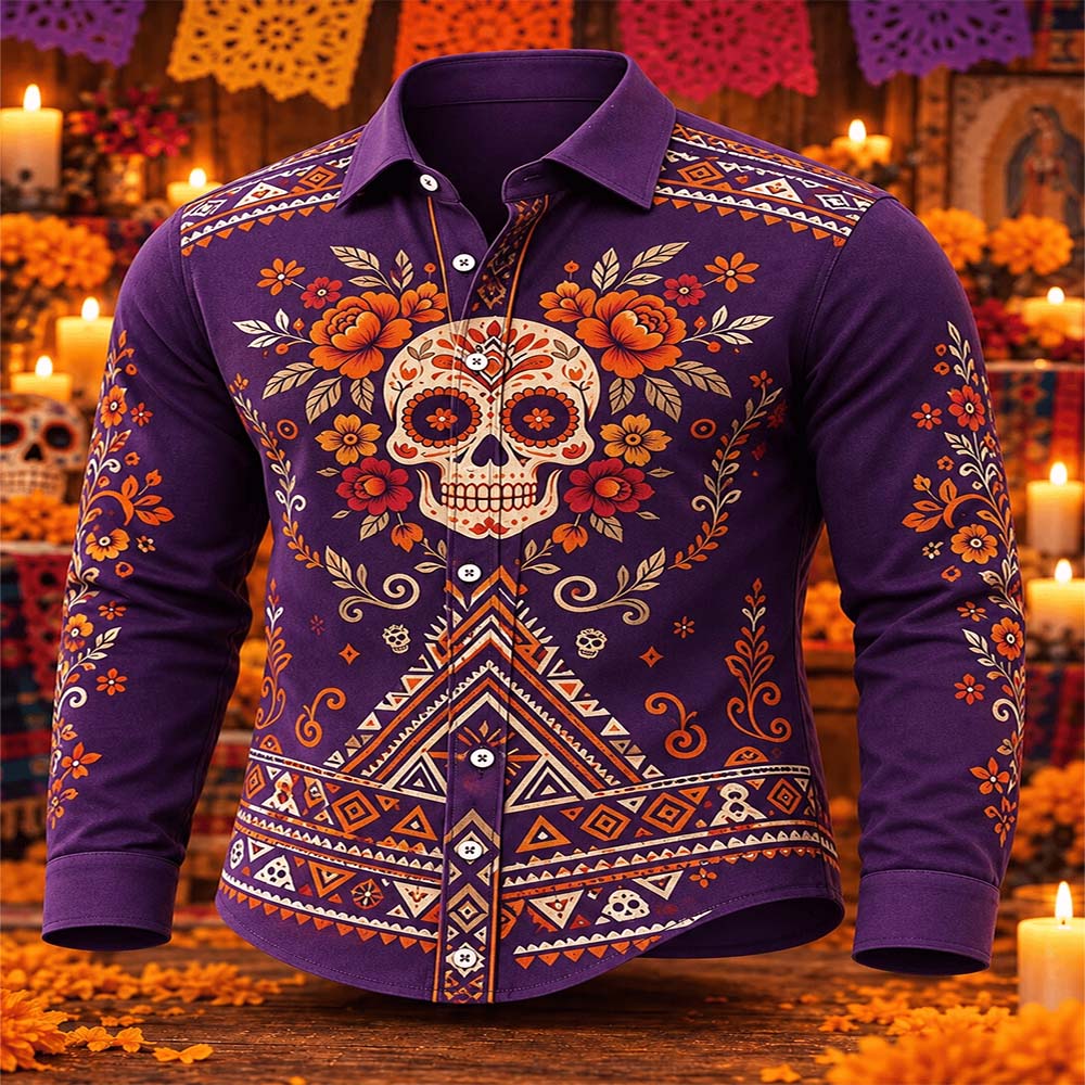 Day Of The Dead Merch Tribal Purple Skull Shirt Dia De Los Muertos Dress Gift For Son - Flickden