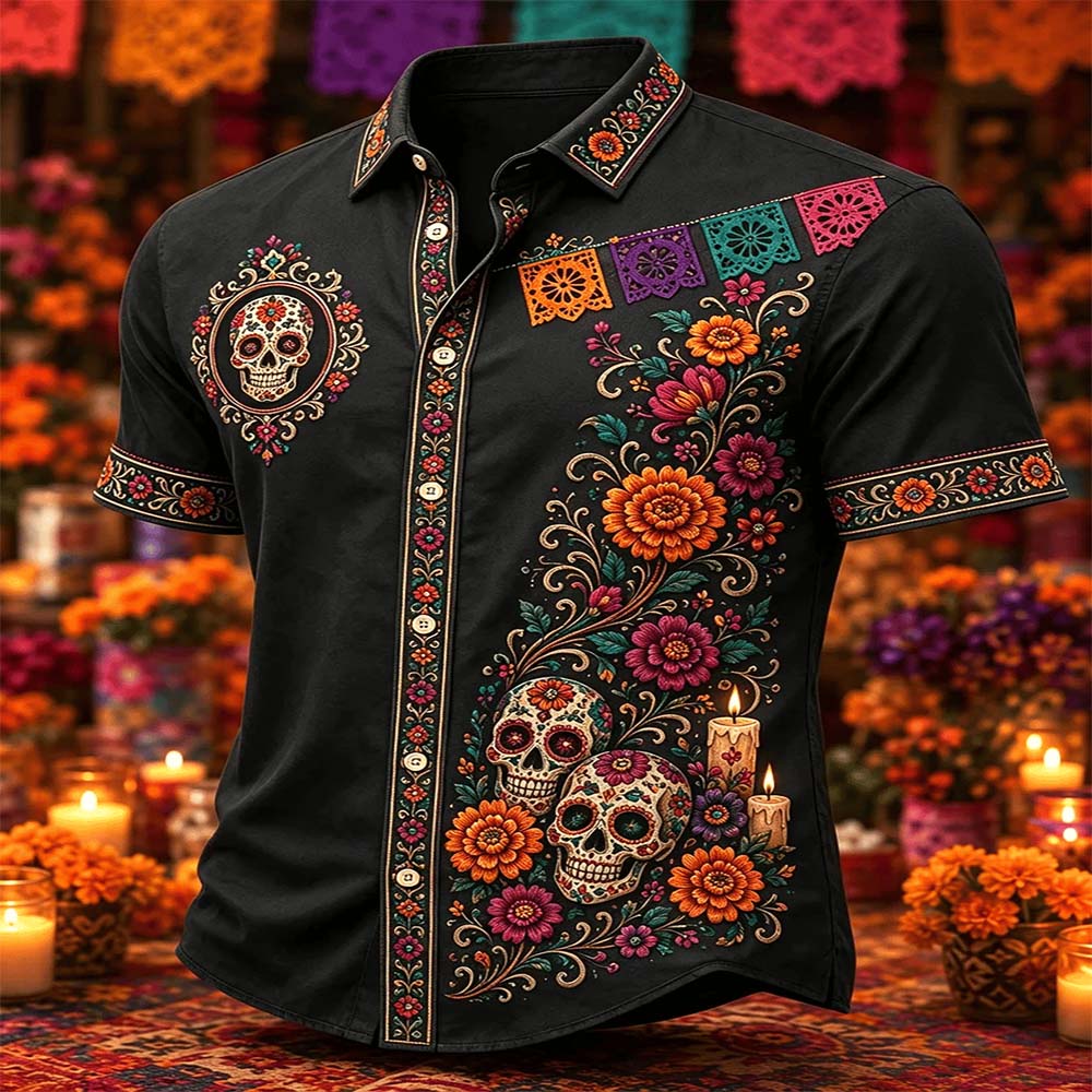 Day Of The Dead Merch Twin Skulls Floral Shirt Day Of The Dead Sugar Skulls Gift For Son - Flickden