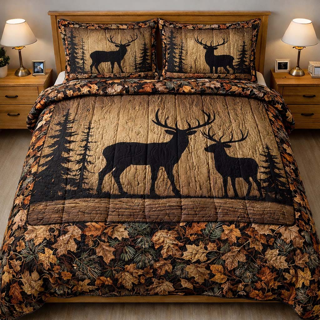 Deer Spirit Quilted Bedding Set Holiday Home Decor Military Veteran Gift - Flickden