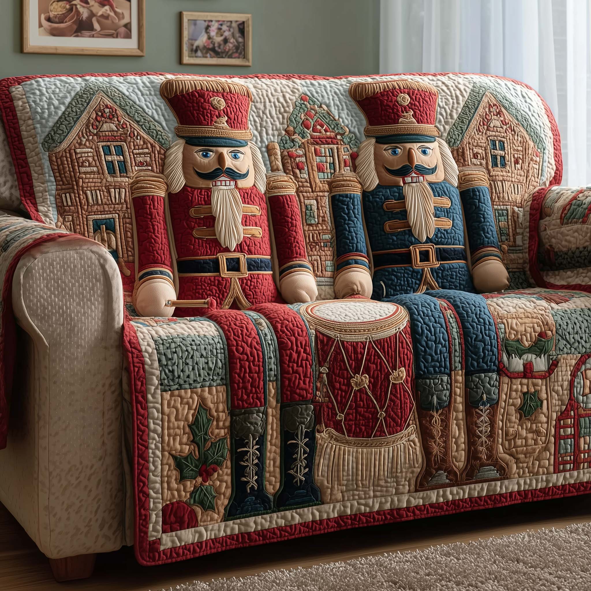 Drum Nutcracker Quilted Sofa Cover Xmas Room Decor Ideas Christmas Gifts For Grandma - Flickden