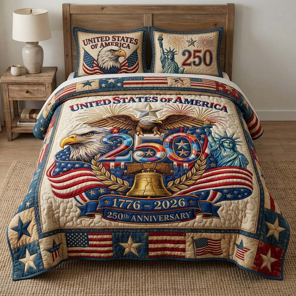 Eagle Glory Quilted Bedding Set Home Good Decoration Patriotic Gifts For Him - Flickden
