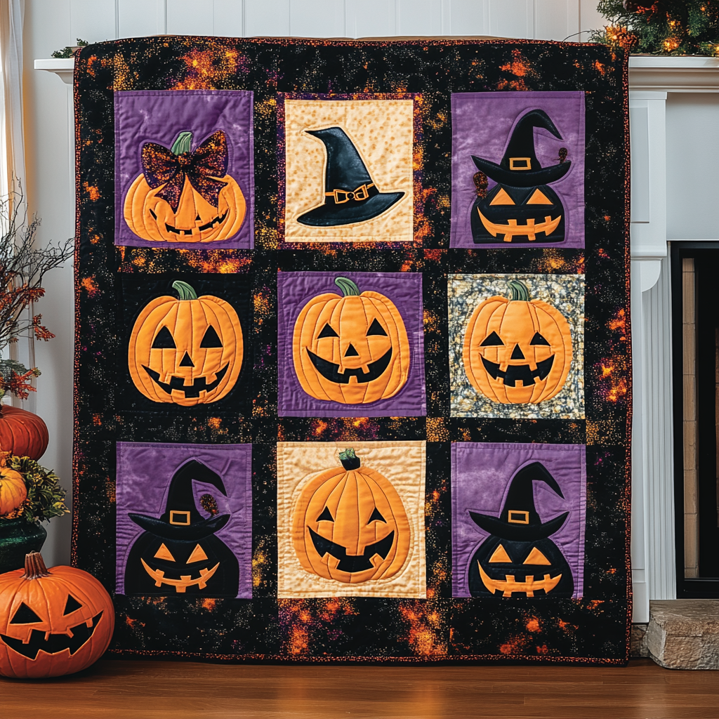 Eerie Night Quilted Blanket Spooky Season Decor Halloween Holiday Lovers Gift Ideas - Flickden