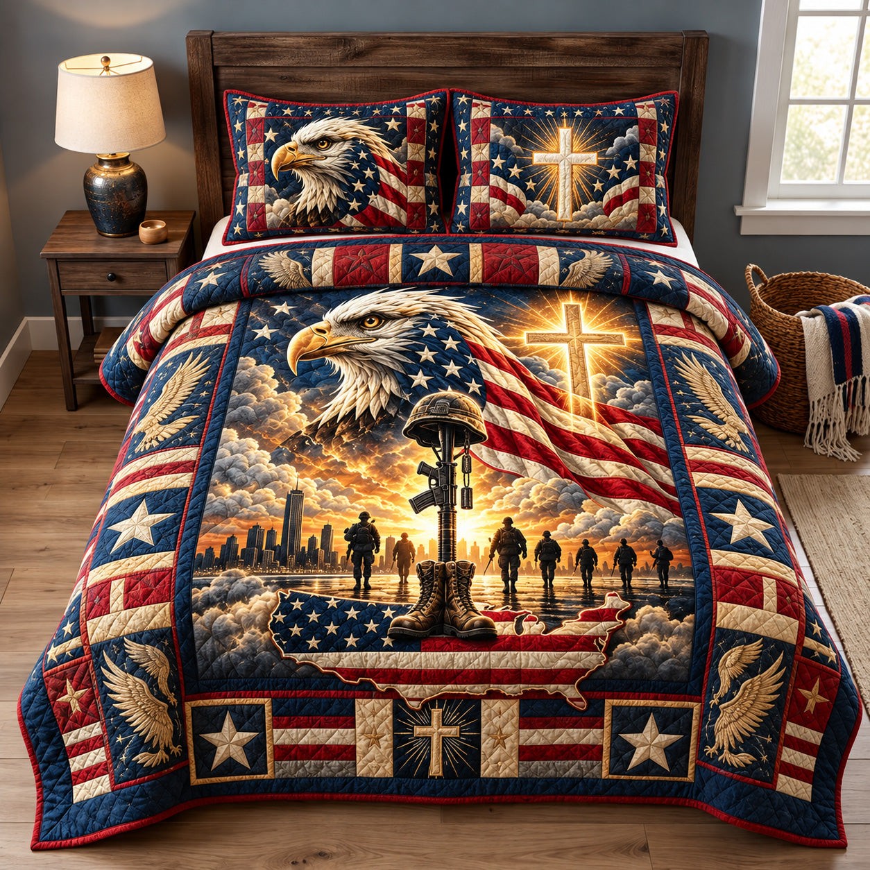 Faith And Freedom Quilted Bedding Set Veteran Room Ideas Veterans Day Present For Him - Flickden