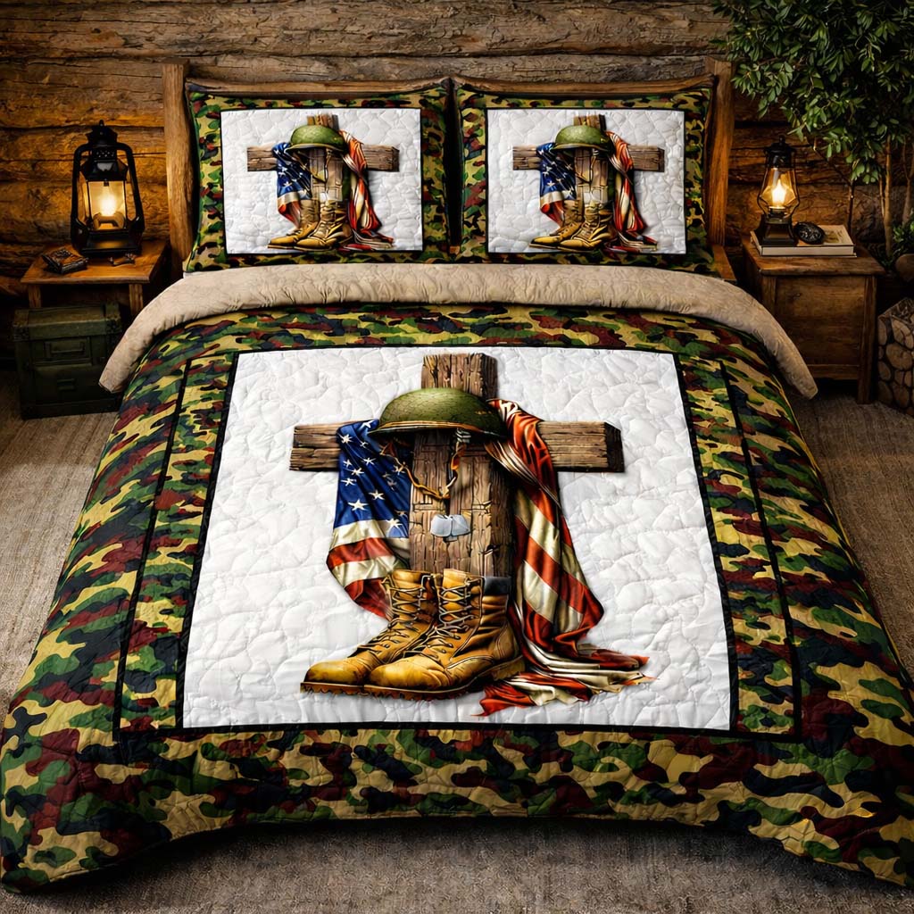 Fallen Soldier Tribute Quilted Bedding Set Fourth Of July Room Decor Gifts For A Patriotic Person - Flickden