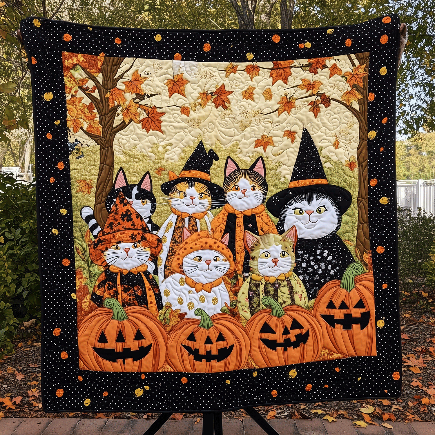 Feline Frights Quilted Blanket Halloween Home Decor Gift For Cat Dads - Flickden