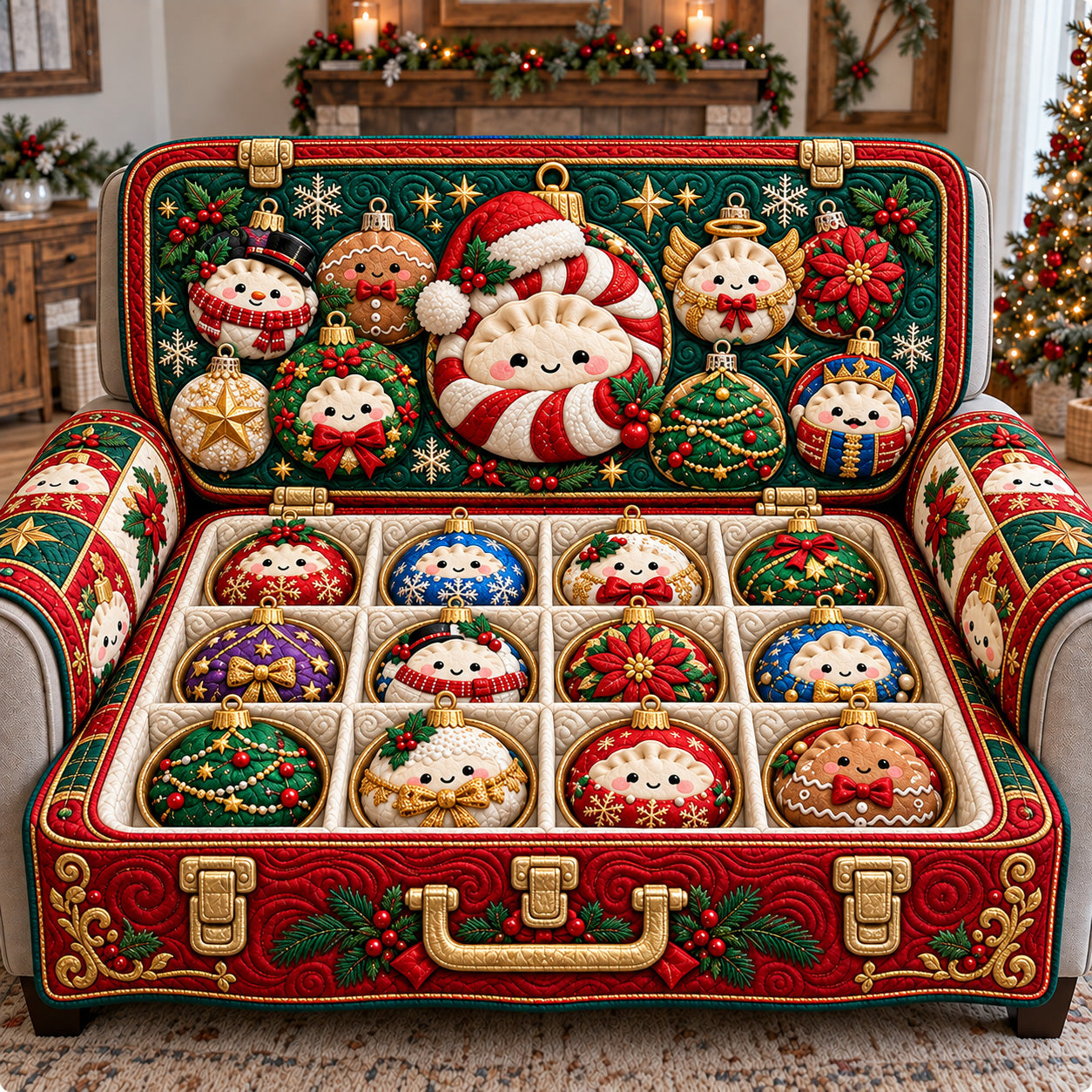 Festive Dumpling Box Quilted Sofa Cover Christmas Room Decor Christmas Gifts For Husband - Flickden