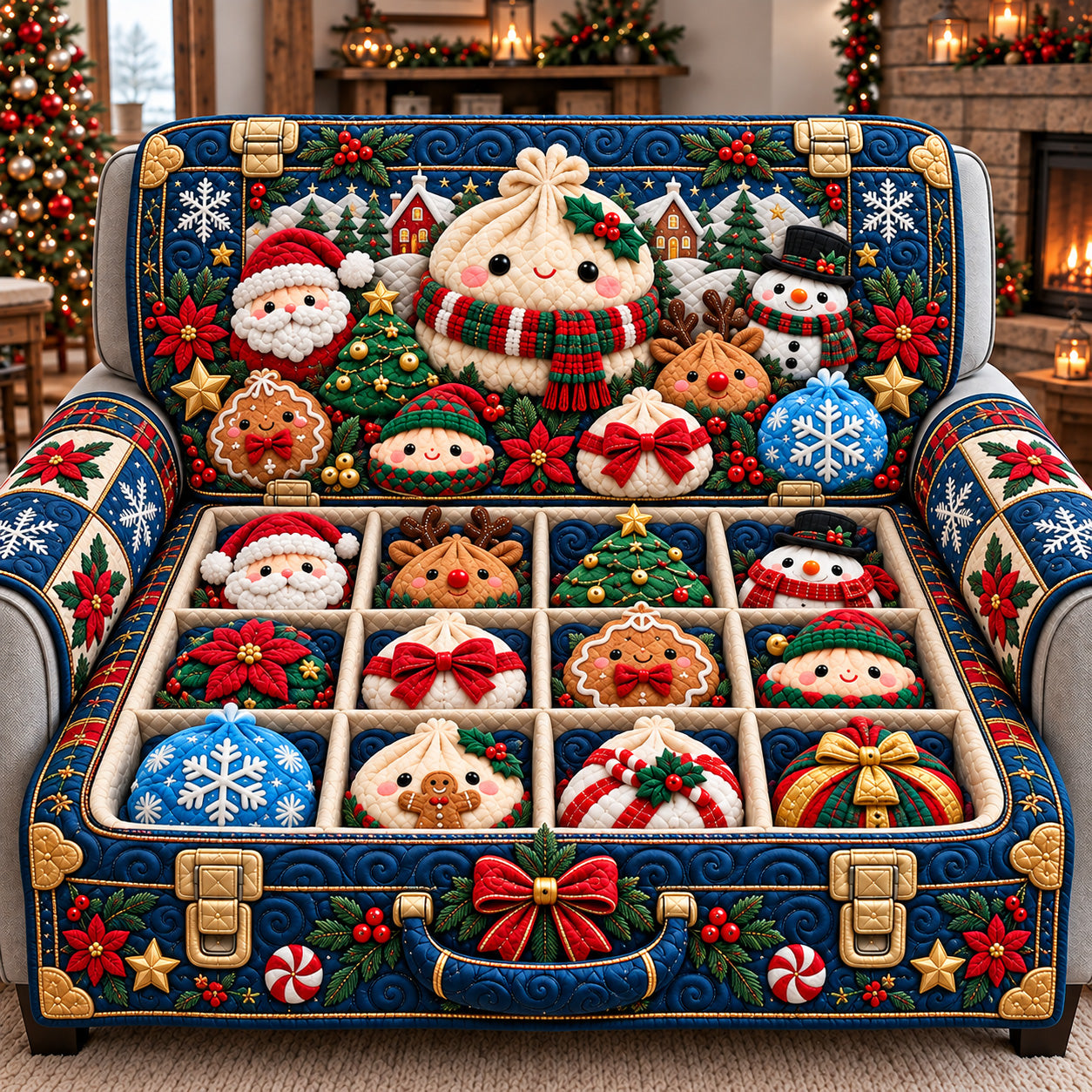 Festive Dumpling Box Quilted Sofa Cover Xmas Room Decorations Funny Christmas Gifts - Flickden