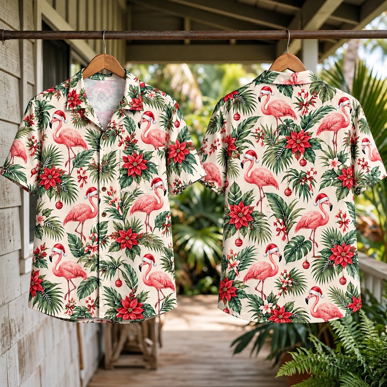 Flamingo Christmas Hawaiian Shirt Xmas Outfit Cute Christmas Gifts For Him - Flickden