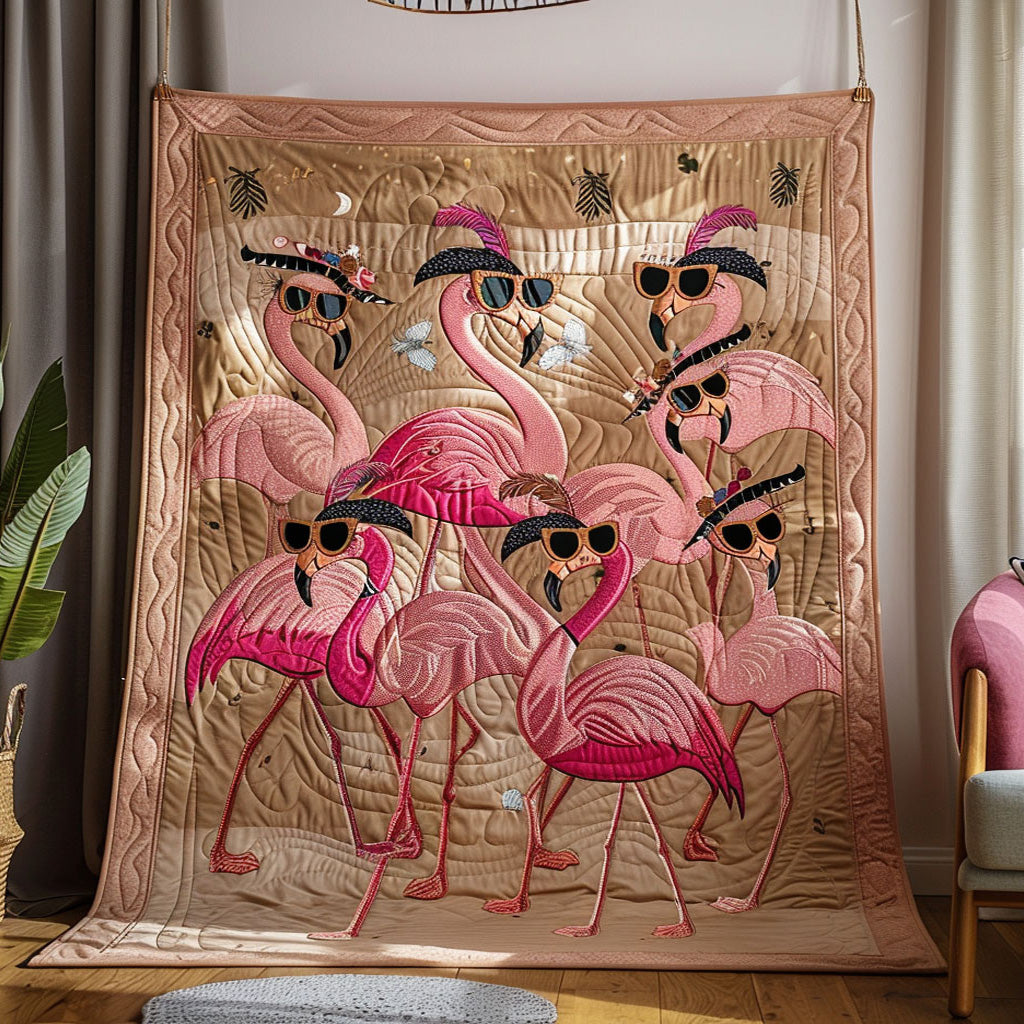 Flamingo Dance Quilted Blanket Seasonal Bedroom Decor Gift For Animal Lovers - Flickden