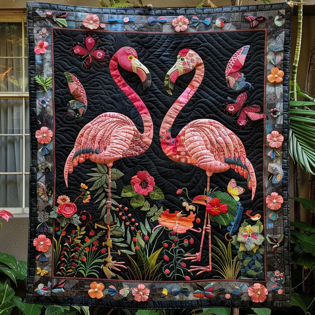 Flamingo Garden Quilted Blanket Woodland Home Decor Gift For Garden Lovers - Flickden
