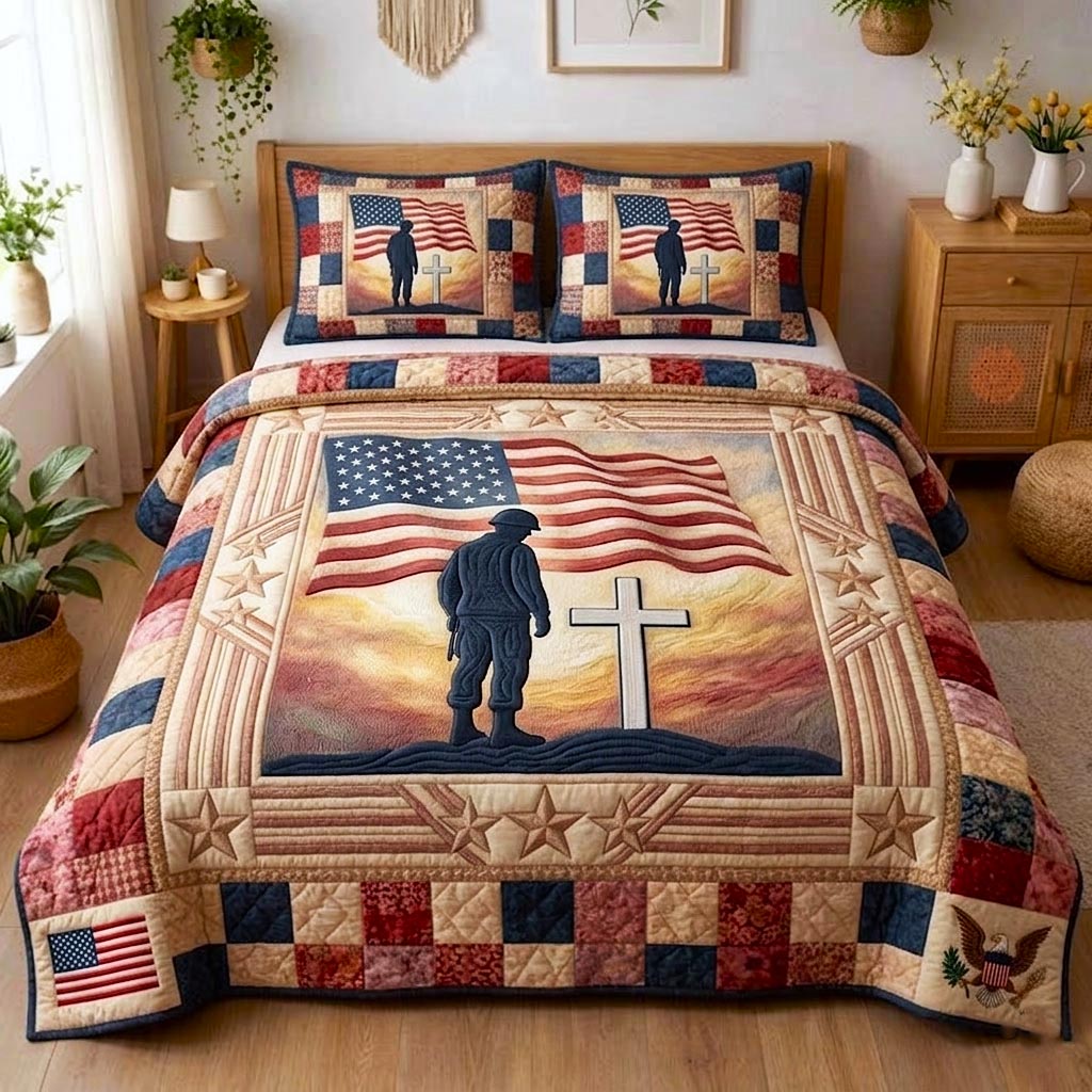 Forever Remembered Quilted Bedding Set Home Room Decor Patriotic Presents - Flickden