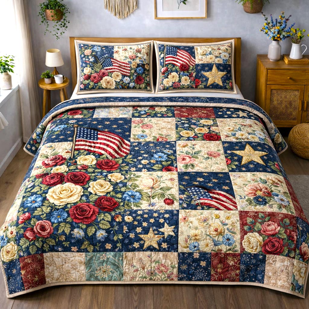 Freedom SpiritQuilted Bedding Set America 250 Years Room Decor Patriotic Gifts For Women - Flickden