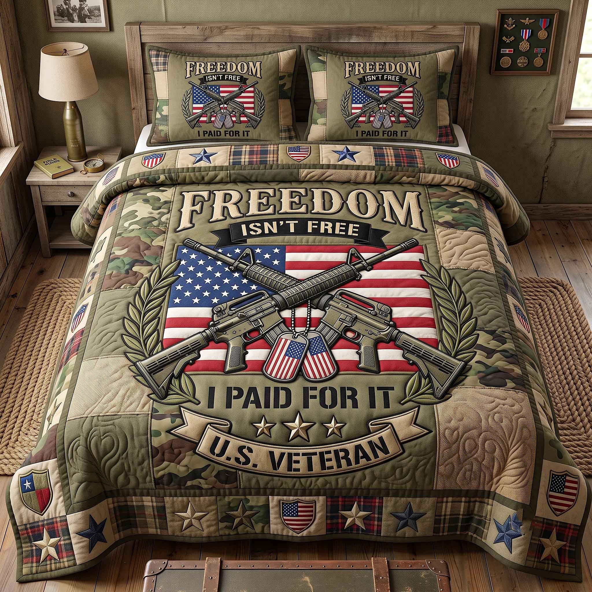 Freedom Veteran Day Pride Quilted Bedding Set Holiday Home Decor Veterans Day Present For Him - Flickden