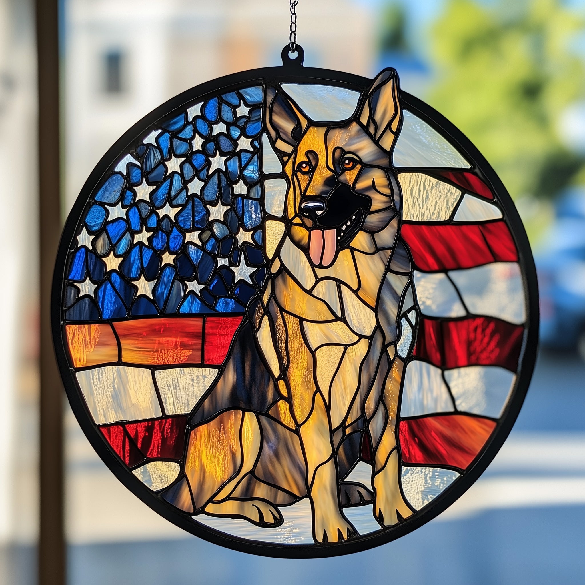 German Shepherd Suncatcher Patriotic Dog Decor Memorial Gift For Fans - Flickden
