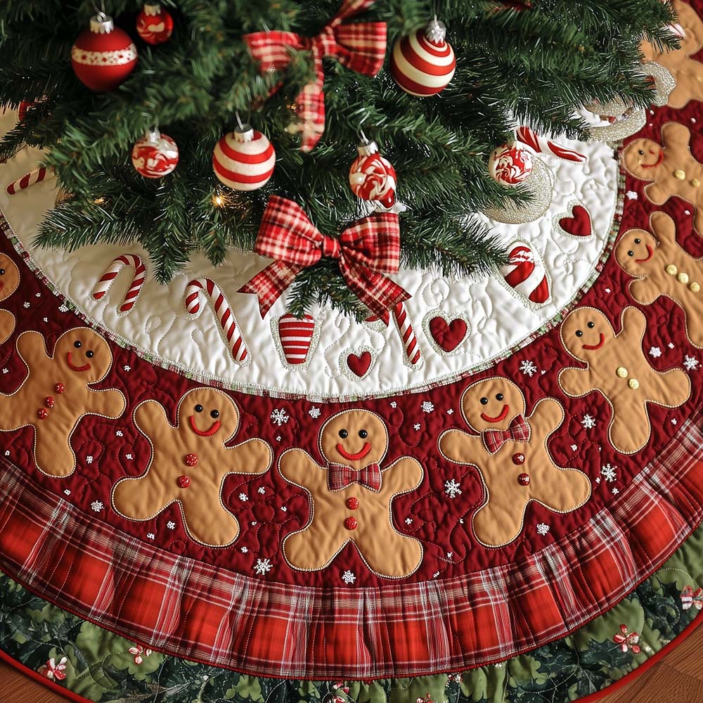Gingerbread Cookie Quilted Xmas Tree Skirt Holiday Gift Ideas For Christmas Decor Lovers - Flickden