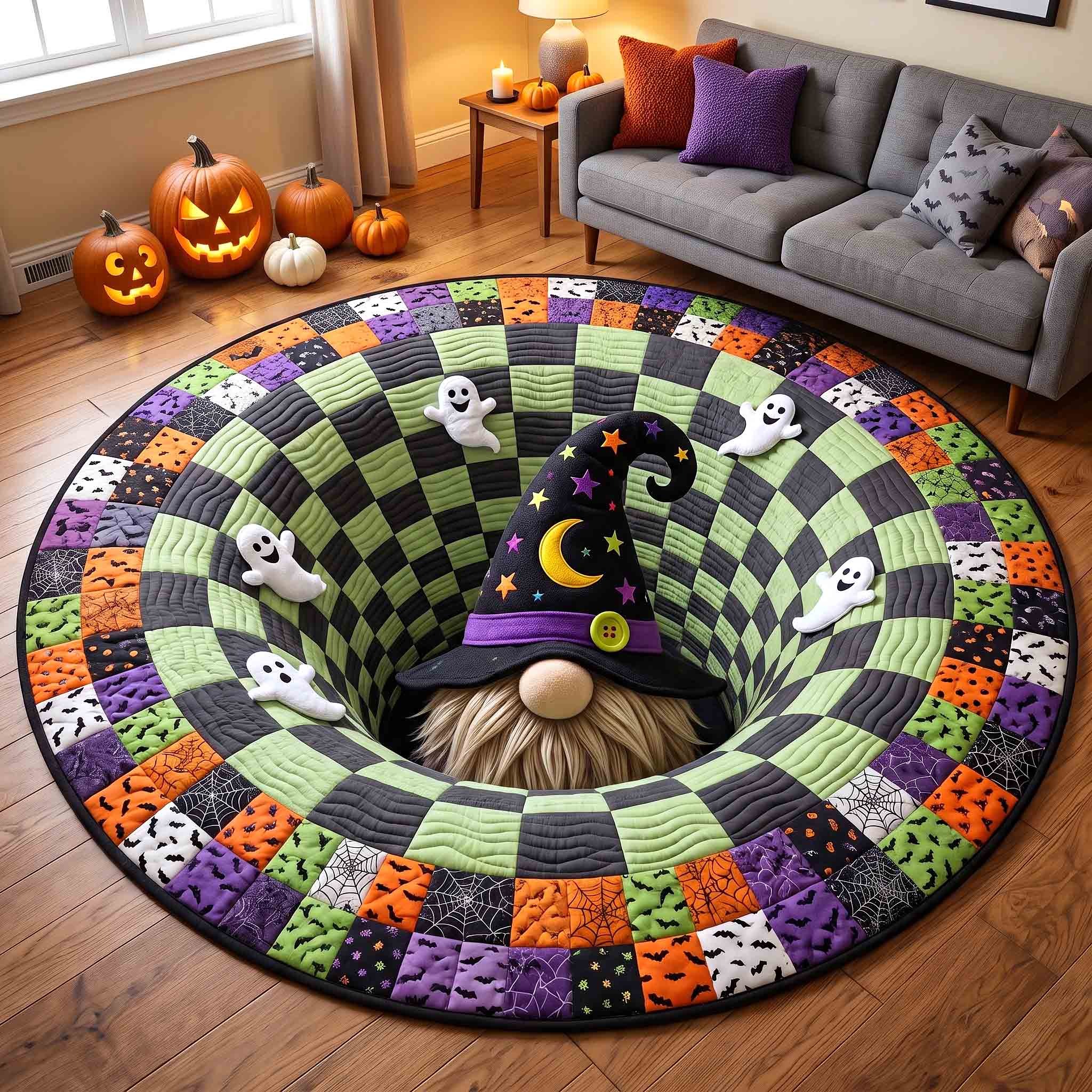 Gnome Halloween Magic Quilted Round Mat Halloween Home Decor Gifts Gift For Mom - Flickden