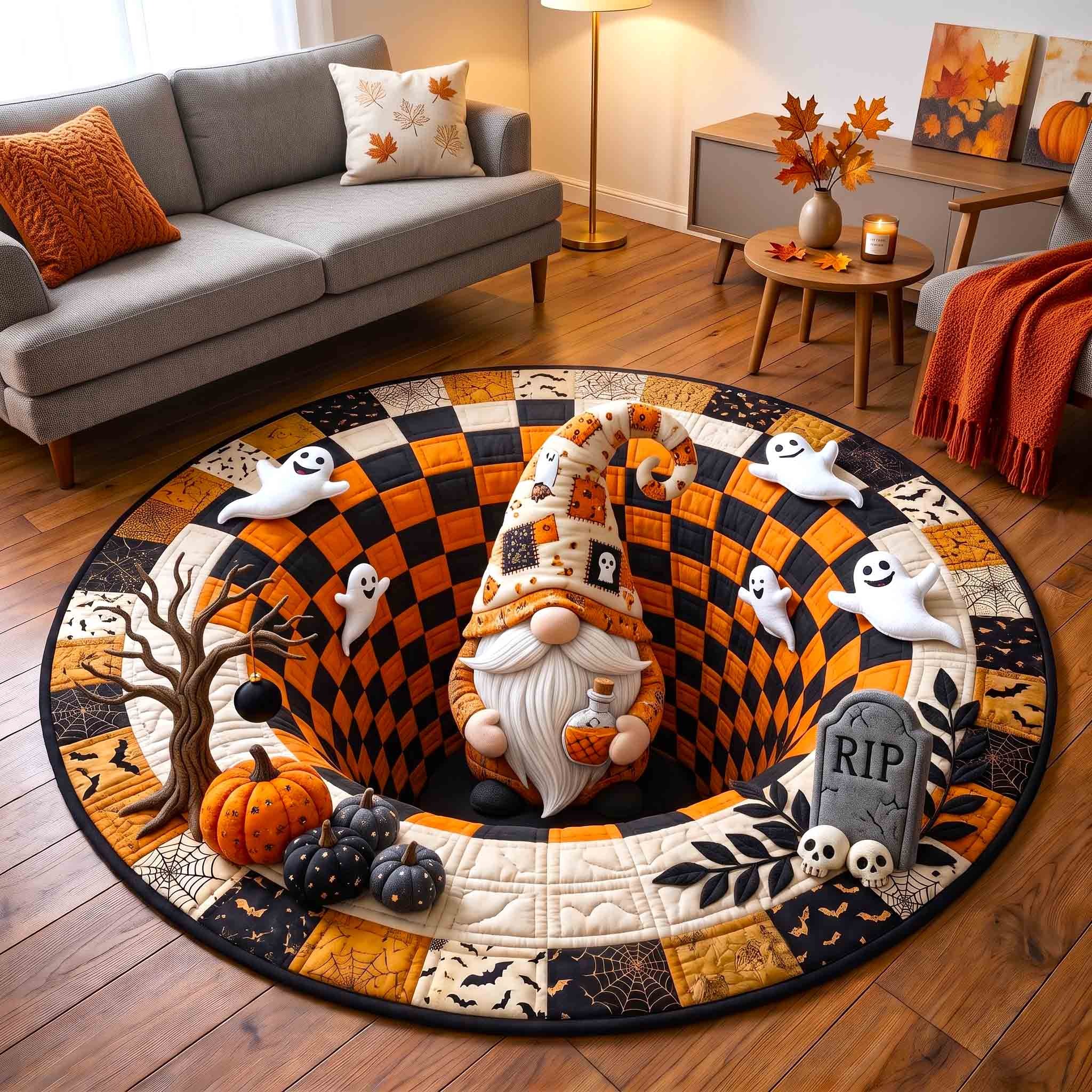 Gnome Halloween Magic Quilted Round Mat Halloween Living Decorations Gifts For Dad - Flickden