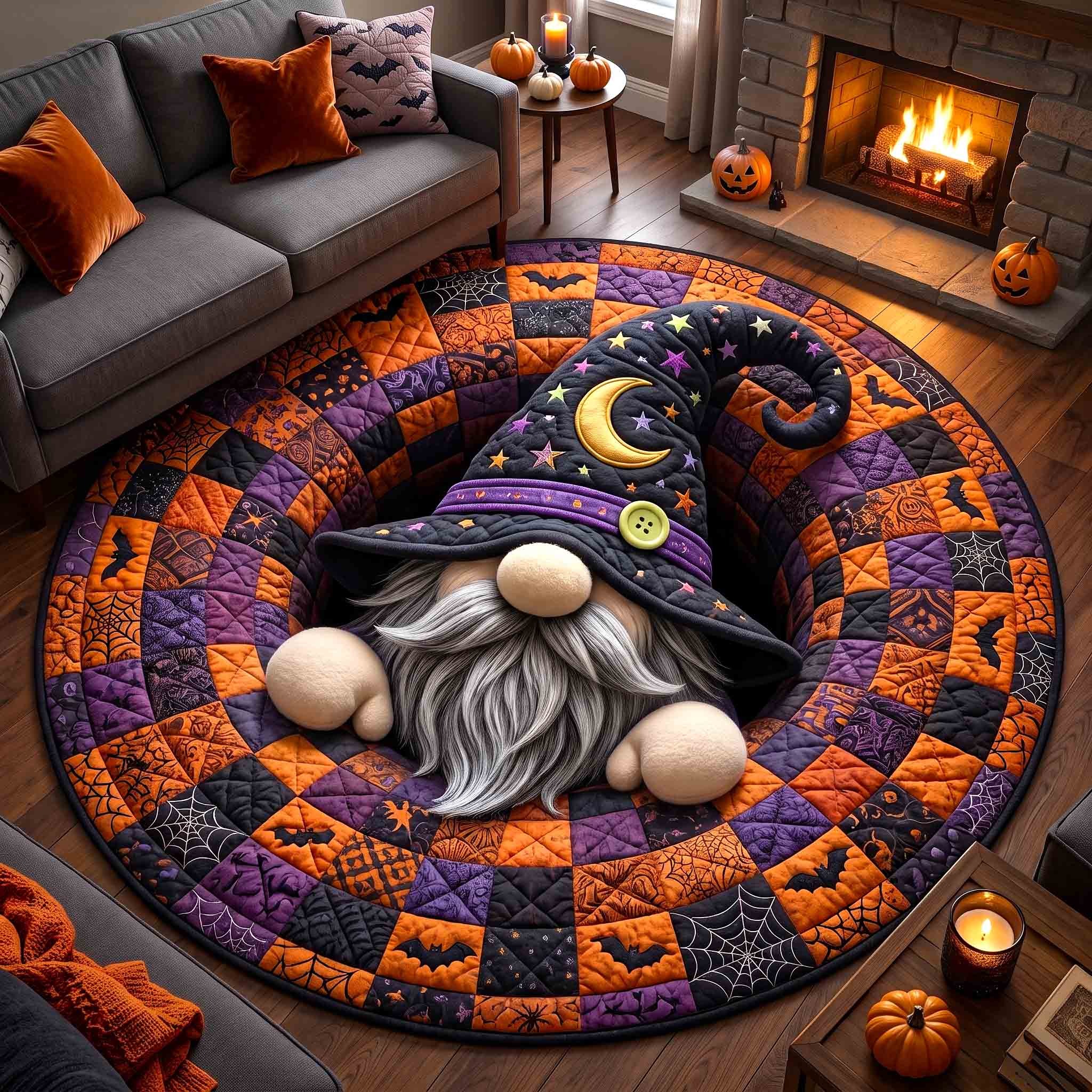 Gnome Halloween Magic Quilted Round Mat Indoor Halloween Decorations Gifts For Girlfriend - Flickden