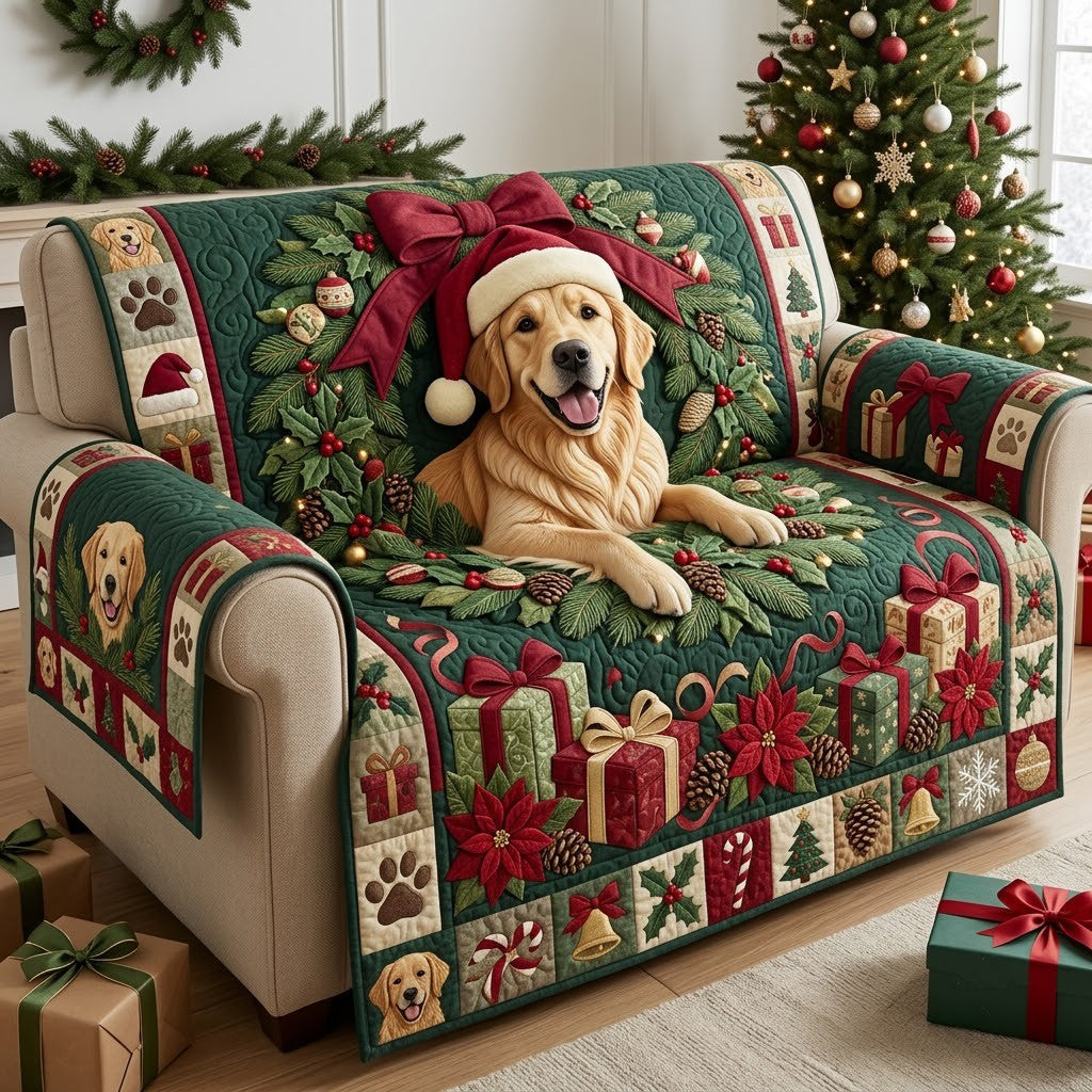 Golden Christmas Wreath Quilted Sofa Cover Decor Ideas For Living Room Unique Christmas Gifts - Flickden