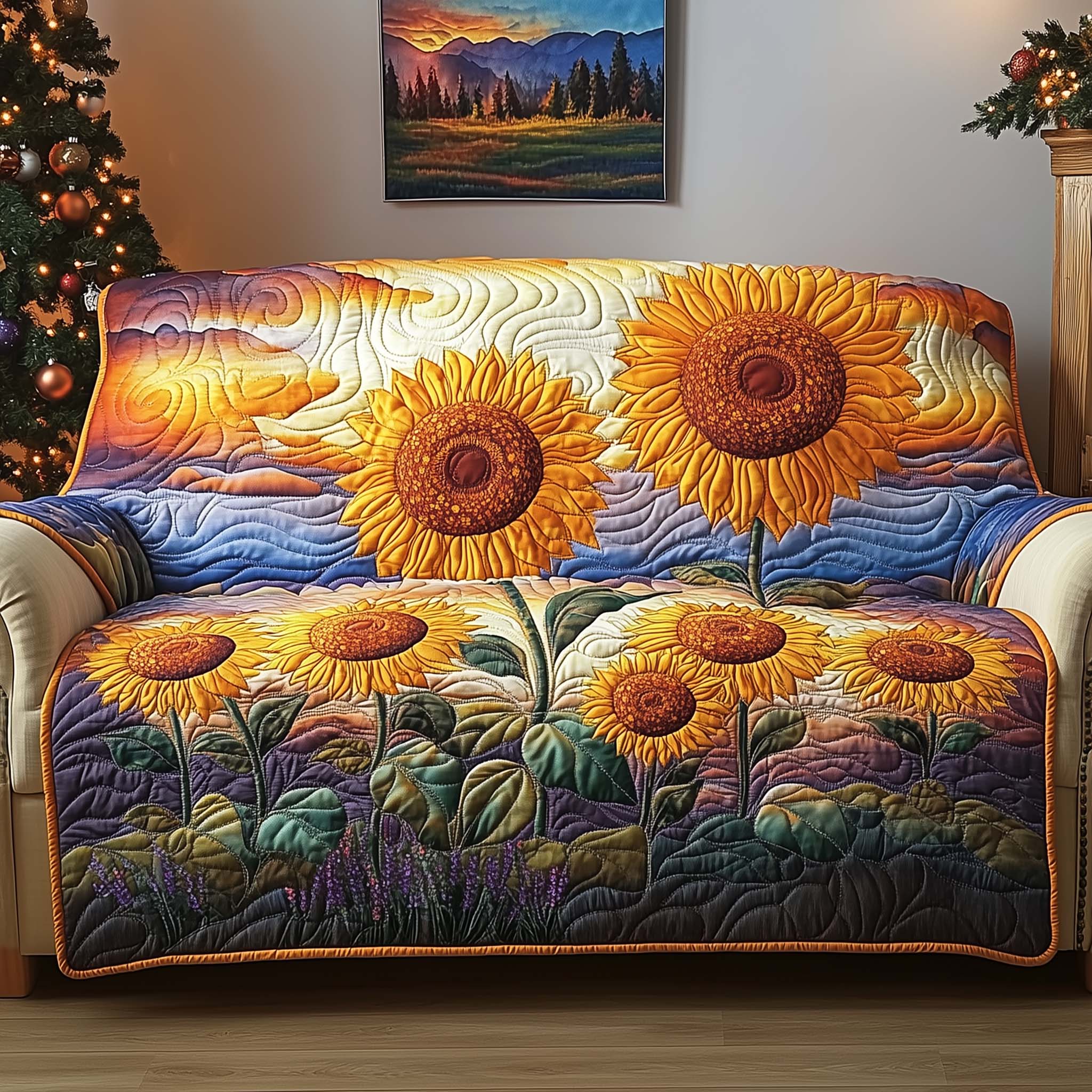 Golden Horizon Quilted Sofa Cover Living Room Decorations Christmas Gifts For Women - Flickden
