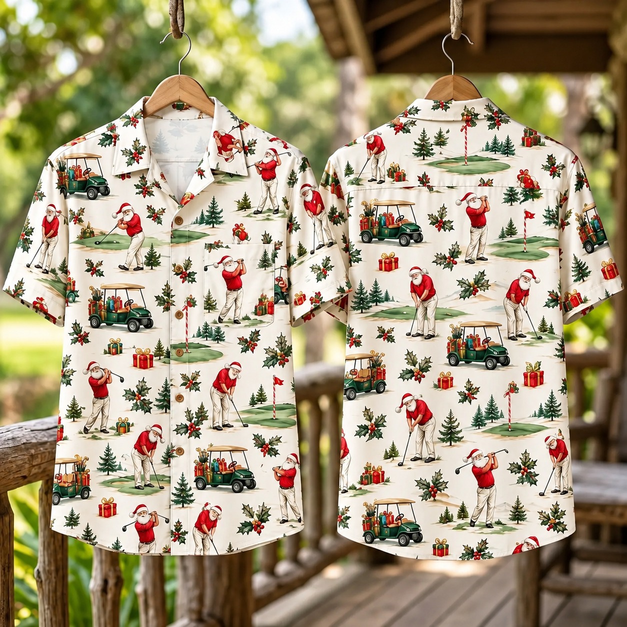 Golfing Santa Christmas Hawaiian Shirt Cream Back Xmas Clothing Christmas Gifts For Brother - Flickden