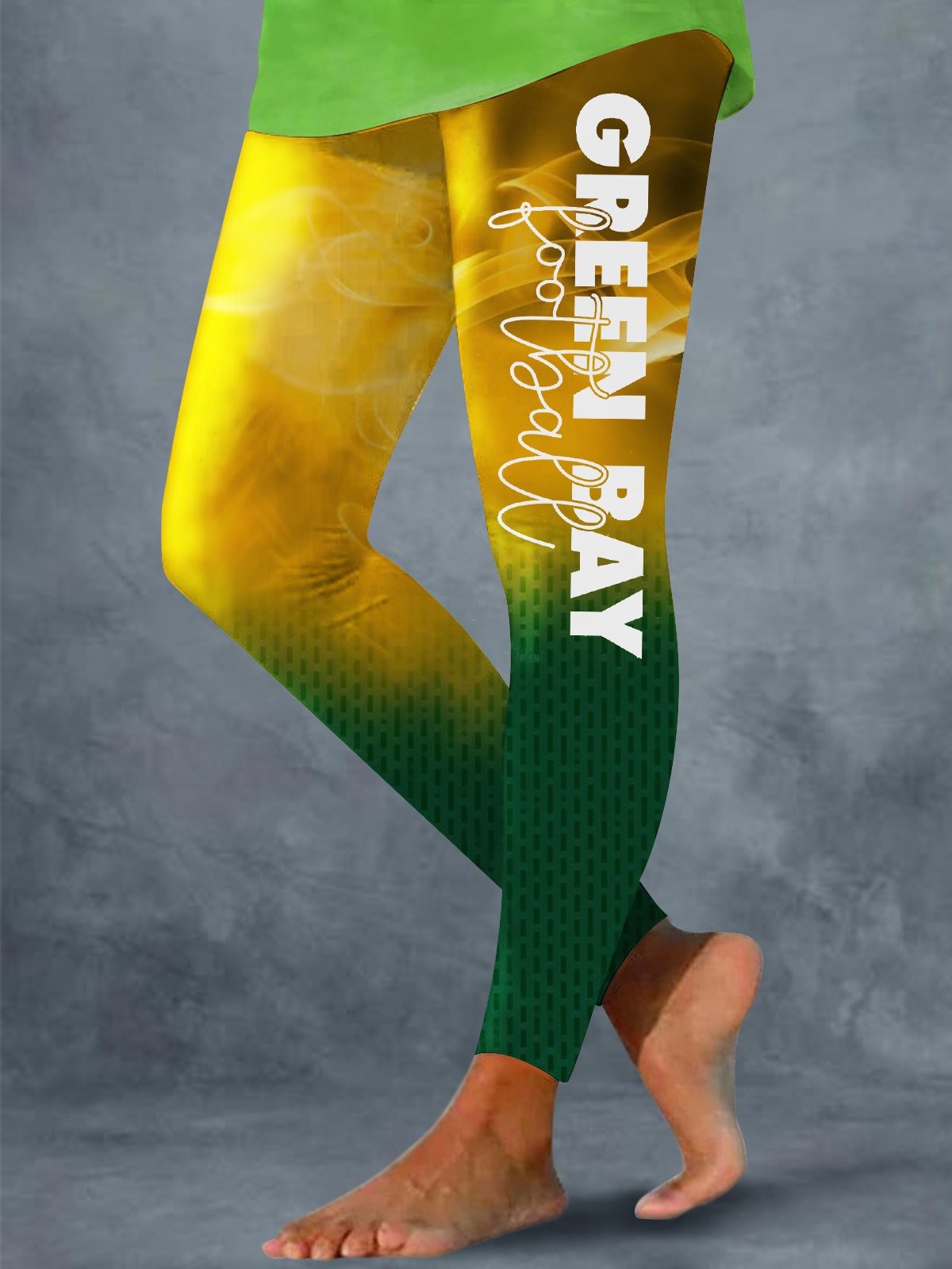 Green Bay Packers Merch Ombre Football Leggings Green Bay Apparel Gift For Sister - Flickden