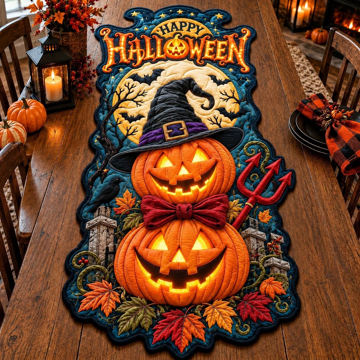 Halloween Pumpkin Night Quilted Table Runner Halloween Decor Ideas For Kitchen - Flickden