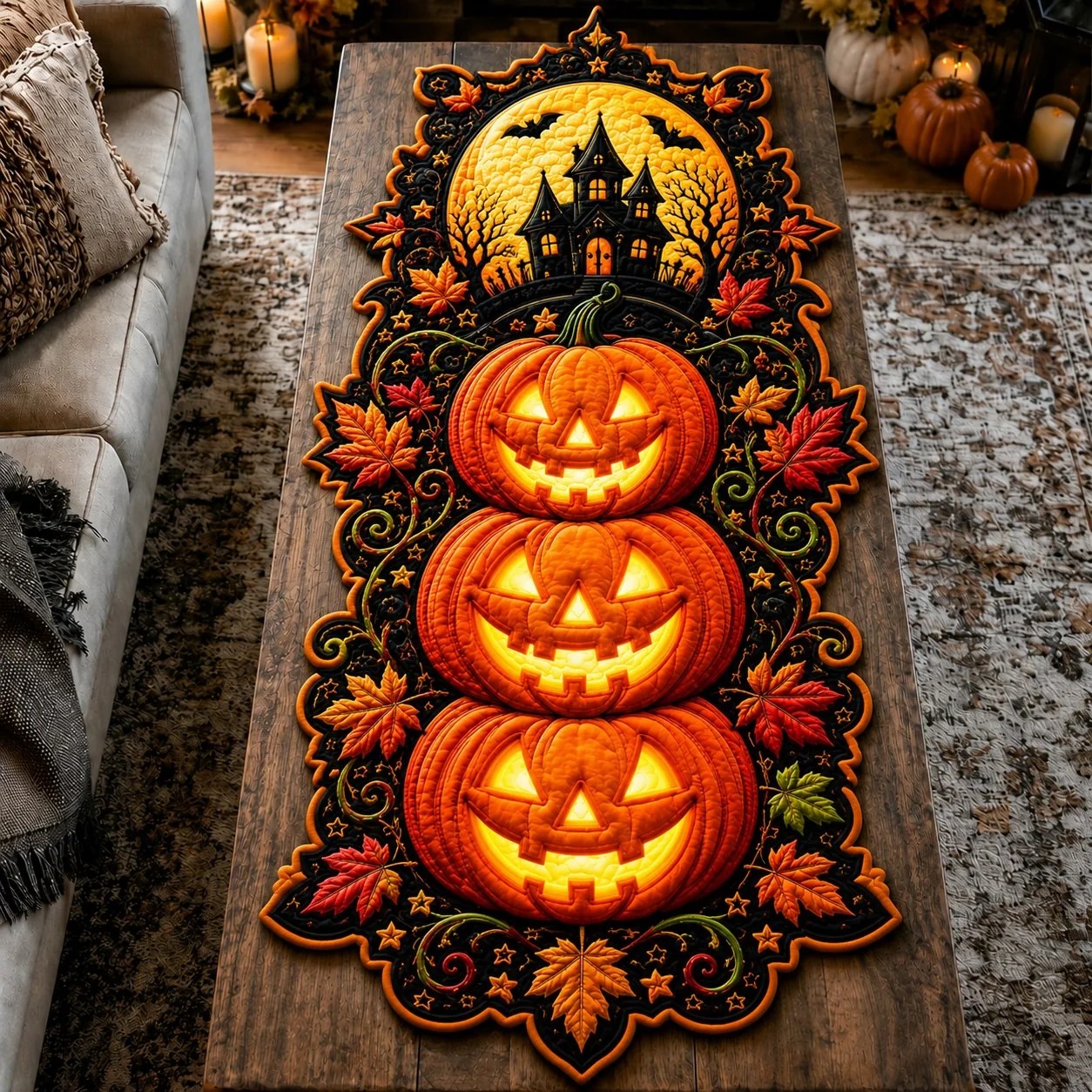 Halloween Pumpkin Whimsy Quilted Table Runner Halloween Decorations For Your House - Flickden