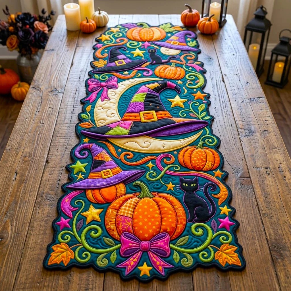 Haunted Halloween Quilted Table Runner Halloween Room Decor Ideas - Flickden