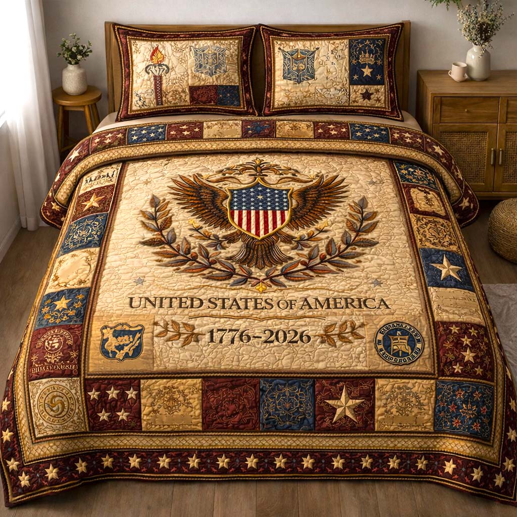 Heritage Patch Quilted Bedding Set Home Good Decoration Military Veteran Gift - Flickden