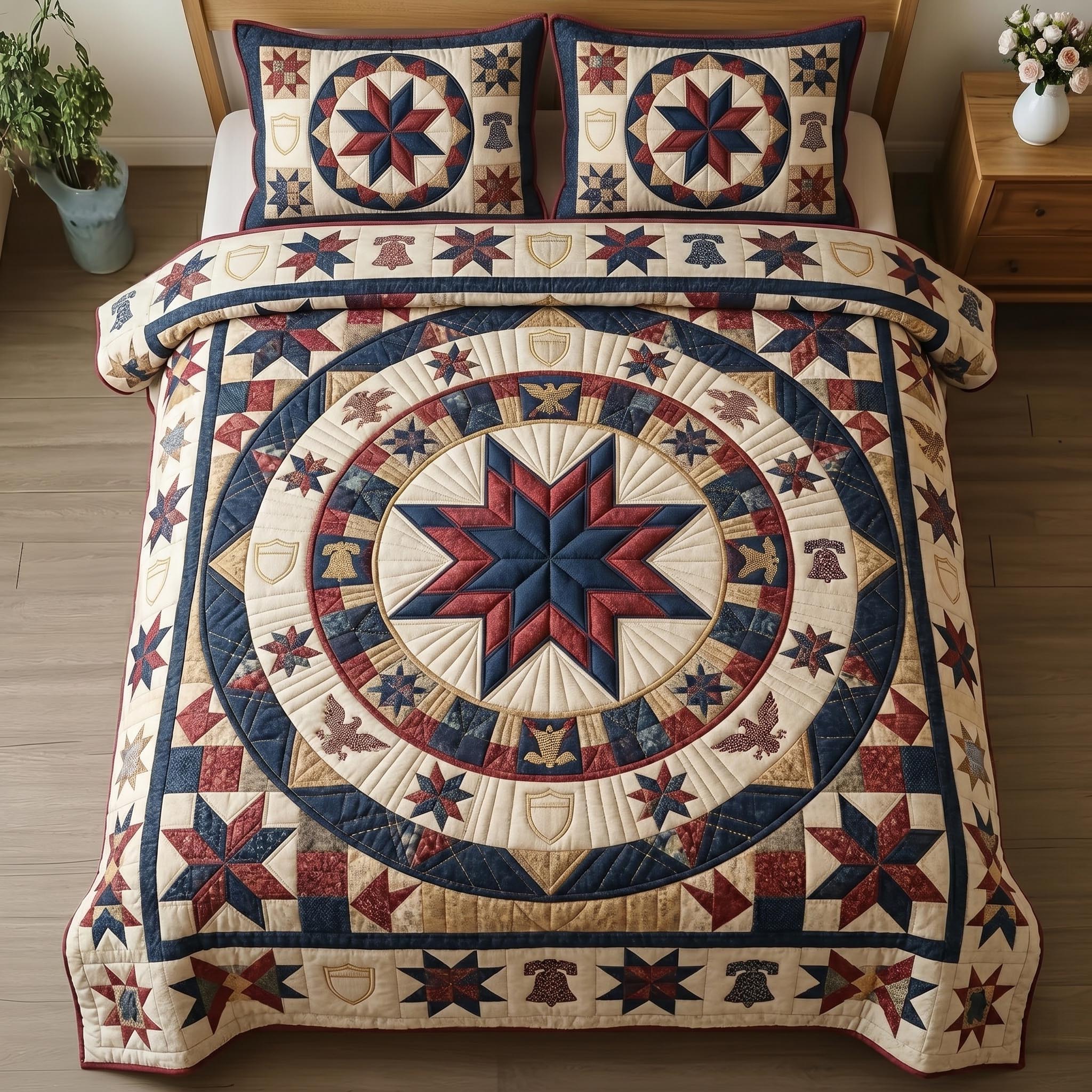 Heritage Patch Quilted Bedding Set Living Room Decor 4th Of July Veteran Gift - Flickden