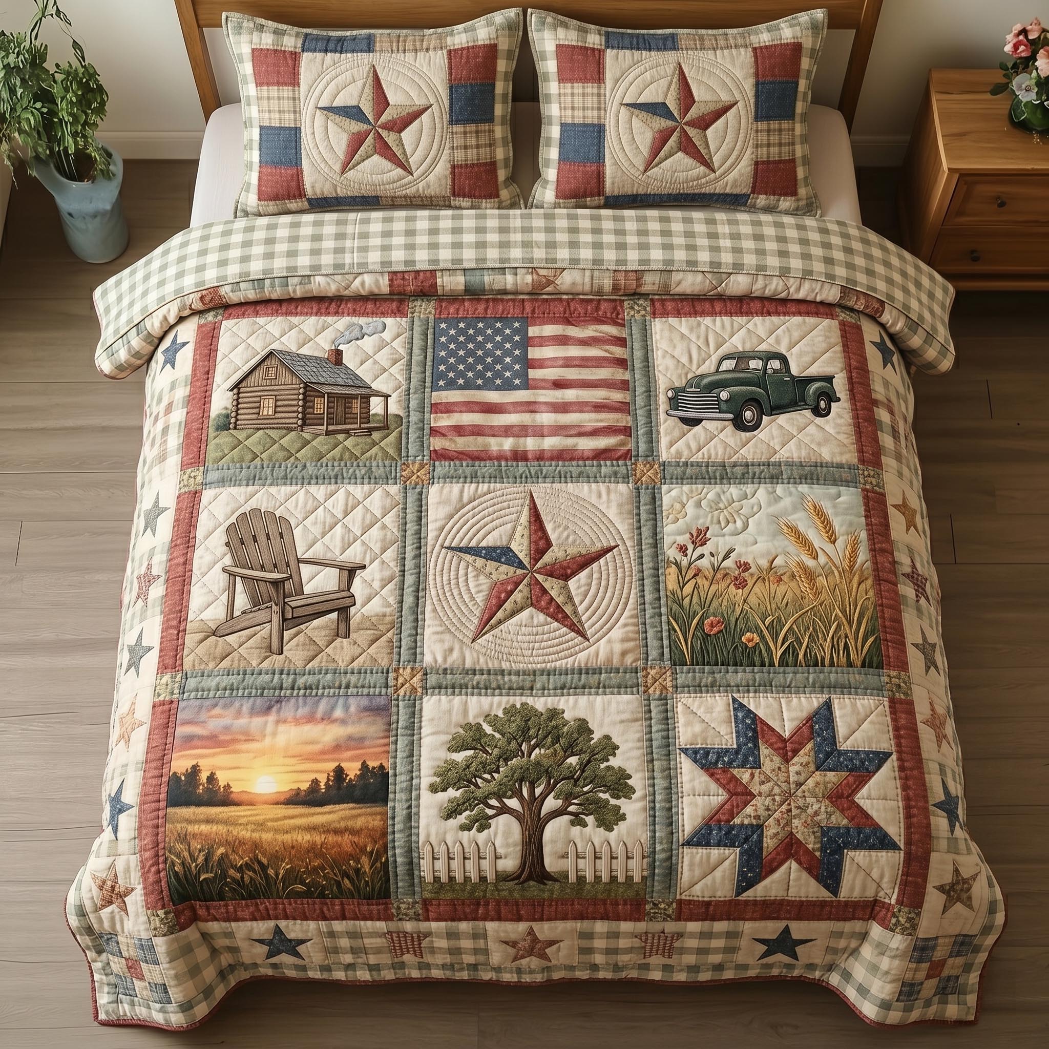Heritage Patch Quilted Bedding Set Room Decor Ideas Patriotic Gifts For Him - Flickden