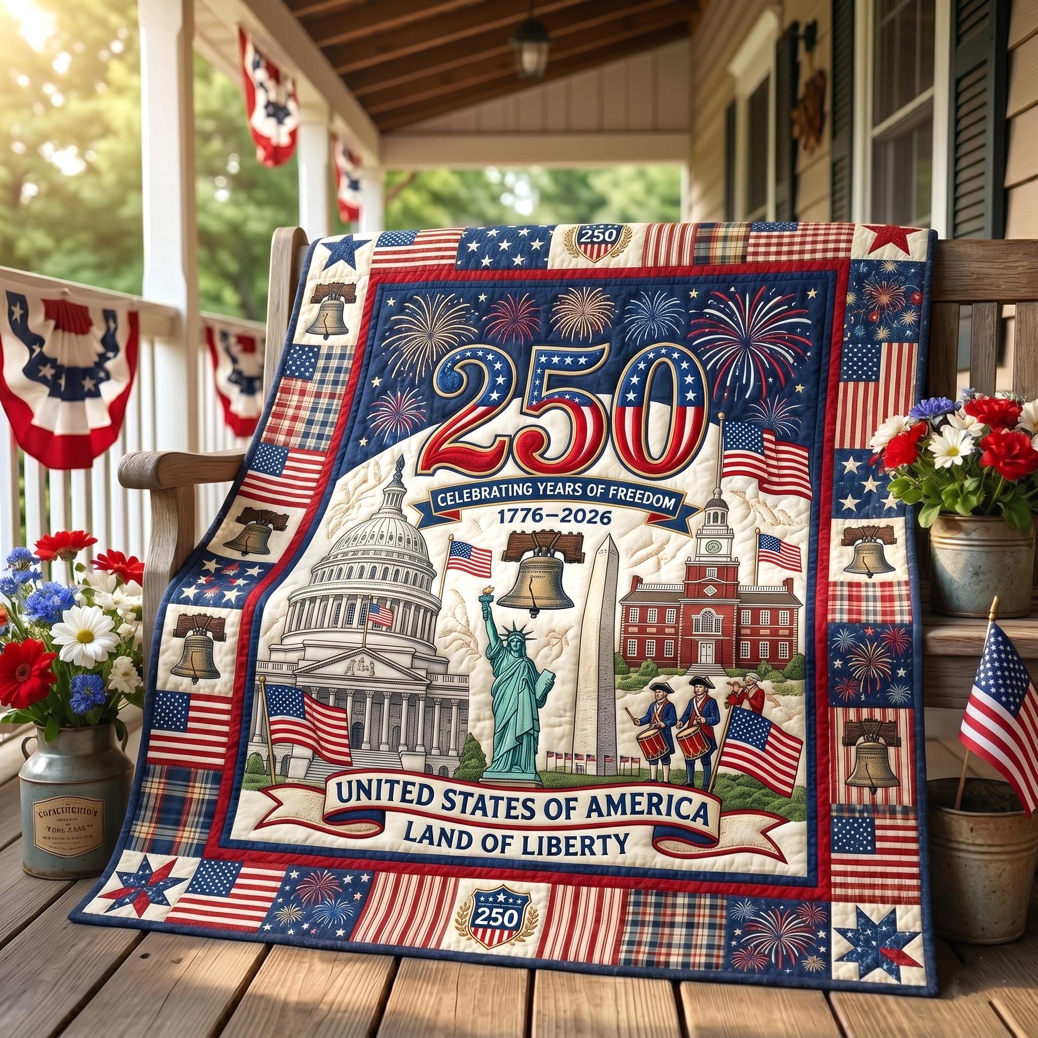 Heritage Patch Quilted Blanket Celebrating Years Of Freedom Throw Blanket Gift For Brother - Flickden