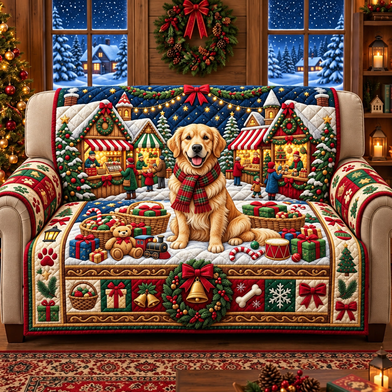 Holiday Cheer Quilted Sofa Cover Xmas Room Decorations Holiday Gift Ideas - Flickden