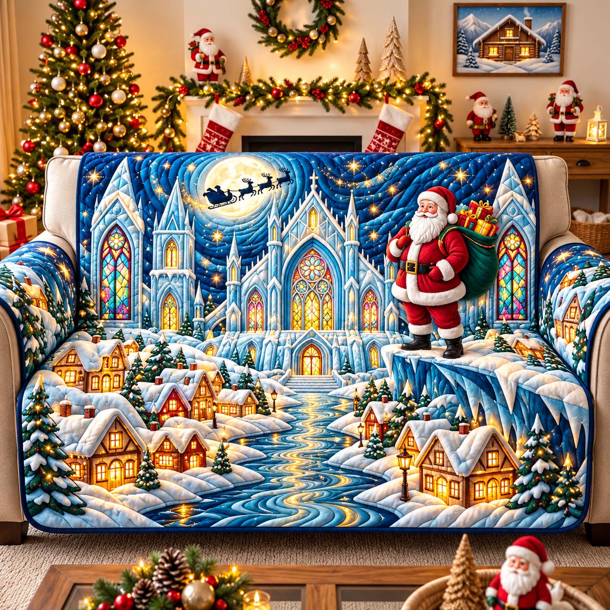 Ice Castle Santa Quilted Sofa Cover Christmas Room Decor Gifts To Get Mother In Law For Christmas - Flickden