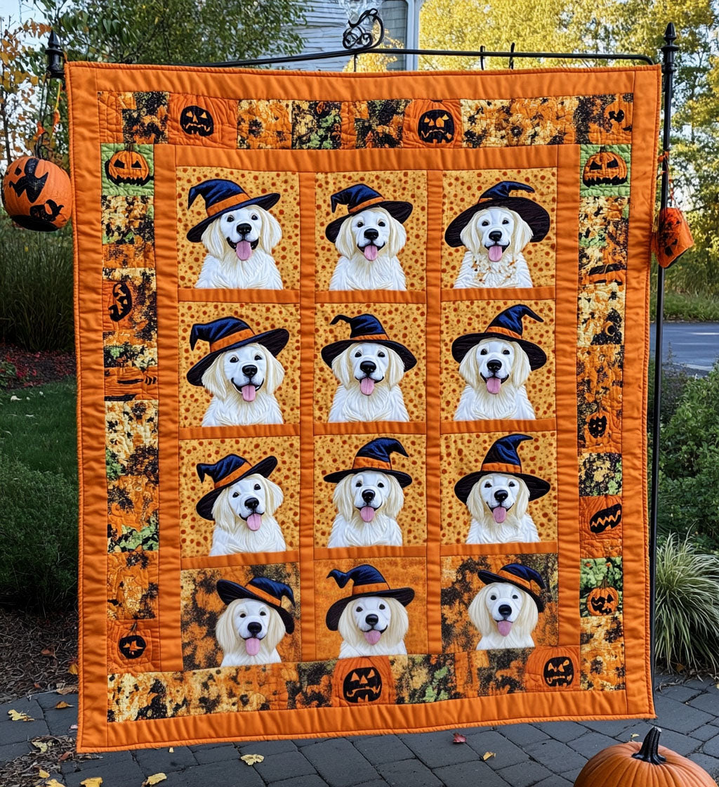 Ivory Retriever Quilted Blanket Halloween Holiday Decor Gift For Golden Retriever Owners - Flickden