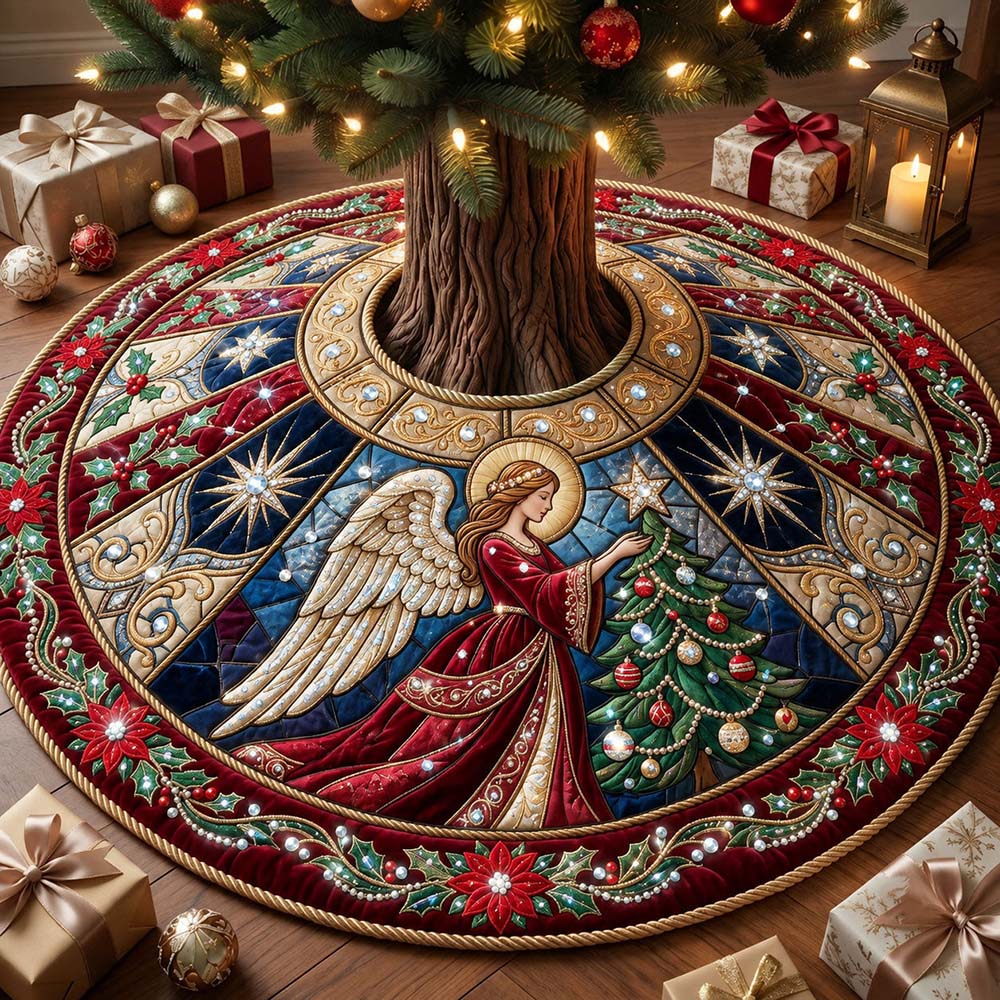 Jeweled Angel Quilted Christmas Tree Skirt Xmas Gifts For Christmas Home Decor Lovers - Flickden