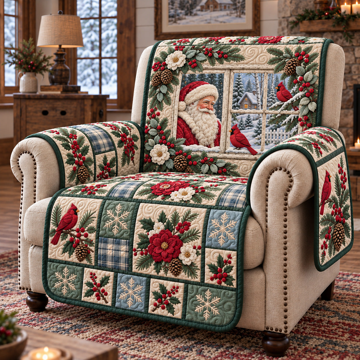 Jolly Christmas Window Quilted Sofa Cover Xmas Sofa Decor Christmas Presents For Dad - Flickden
