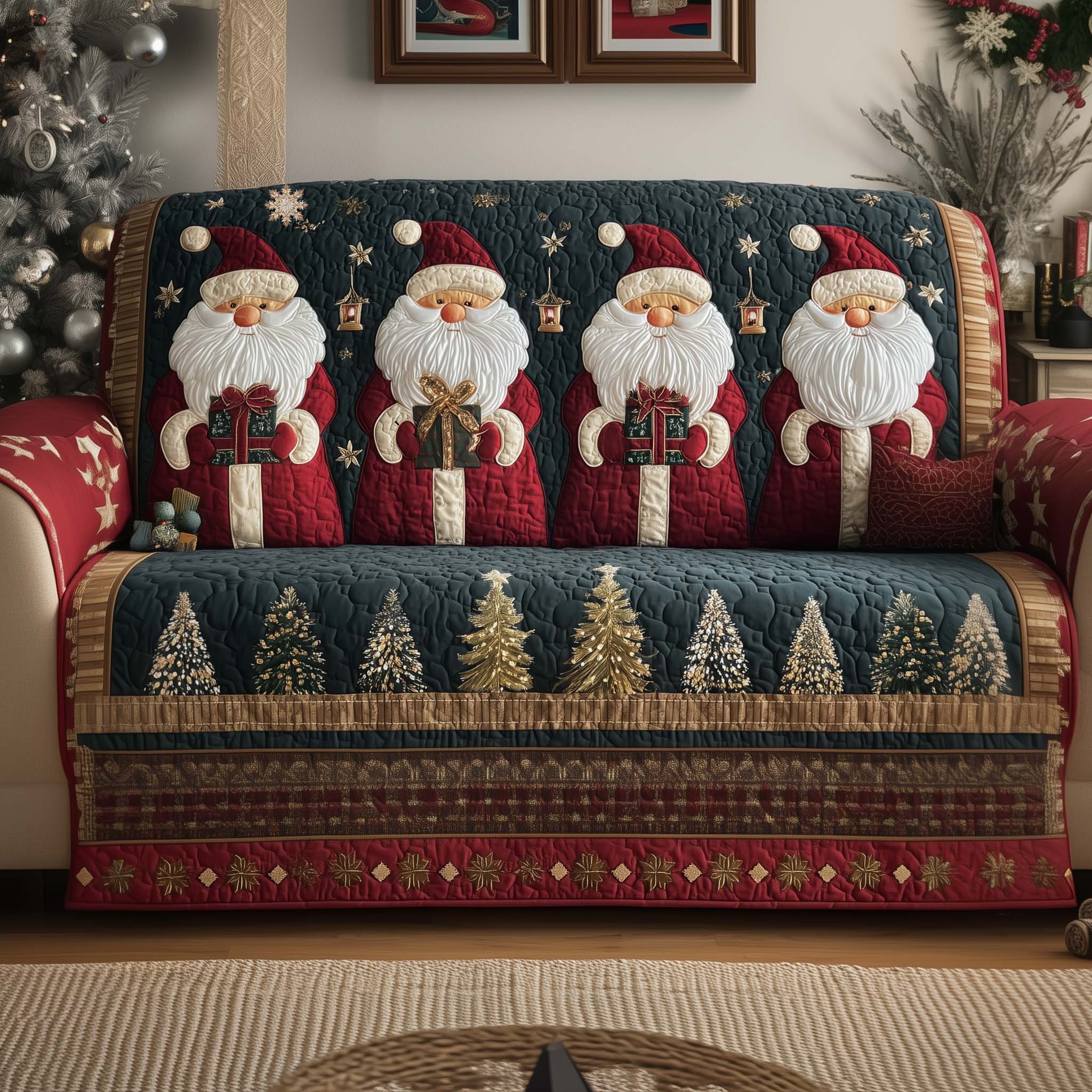 Jolly Santa Quilted Sofa Cover Christmas Home Decor Gift Ideas For Men - Flickden