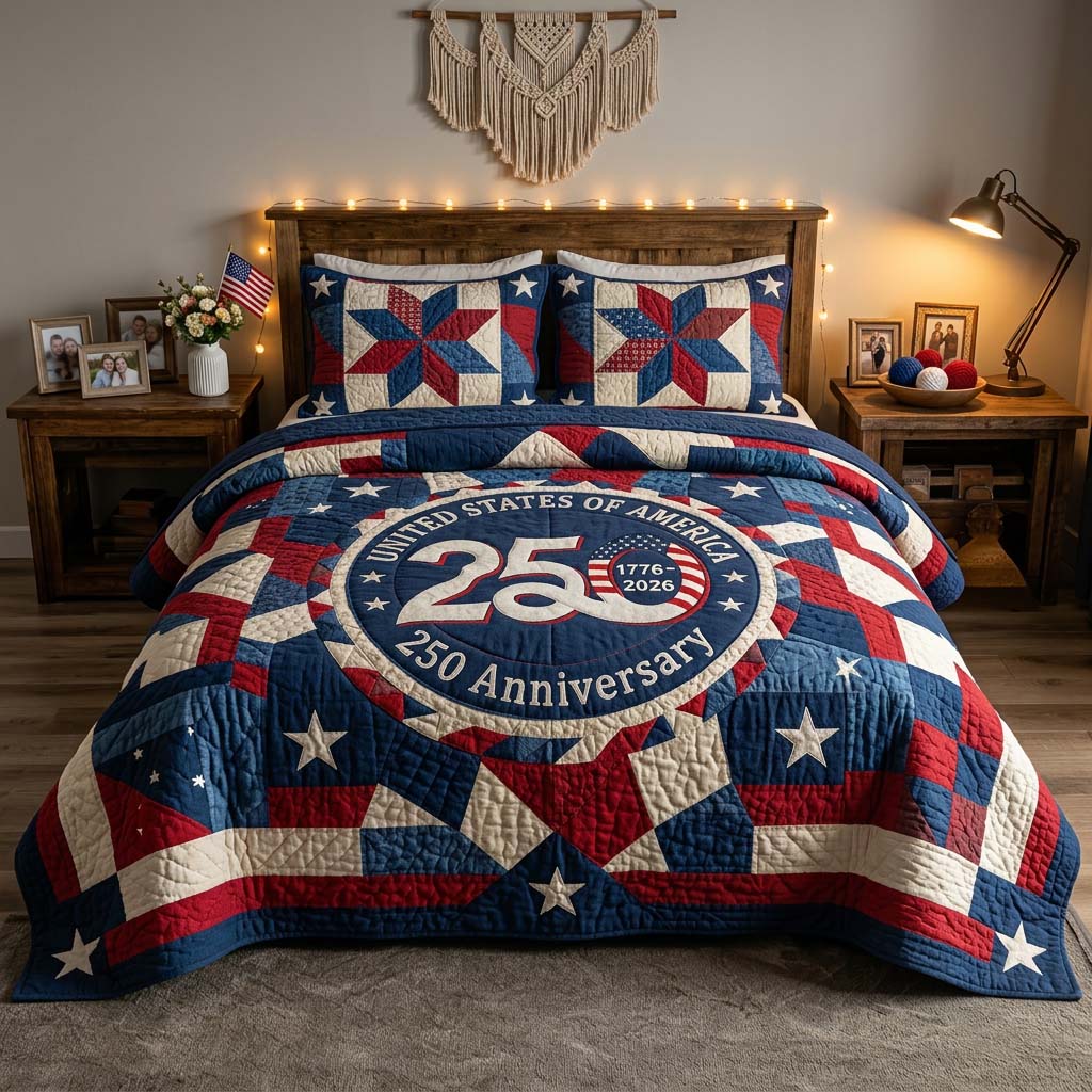 Liberty Emblem Quilted Bedding Set American Emblem 250 Years Bedding Gift For Family - Flickden