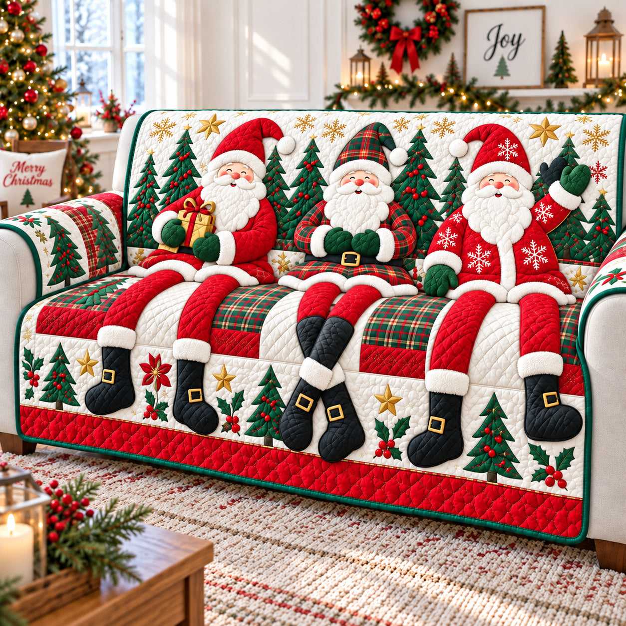 Long Legs Santa Quilted Sofa Cover Christmas Room Decor Cool Santa Gifts - Flickden