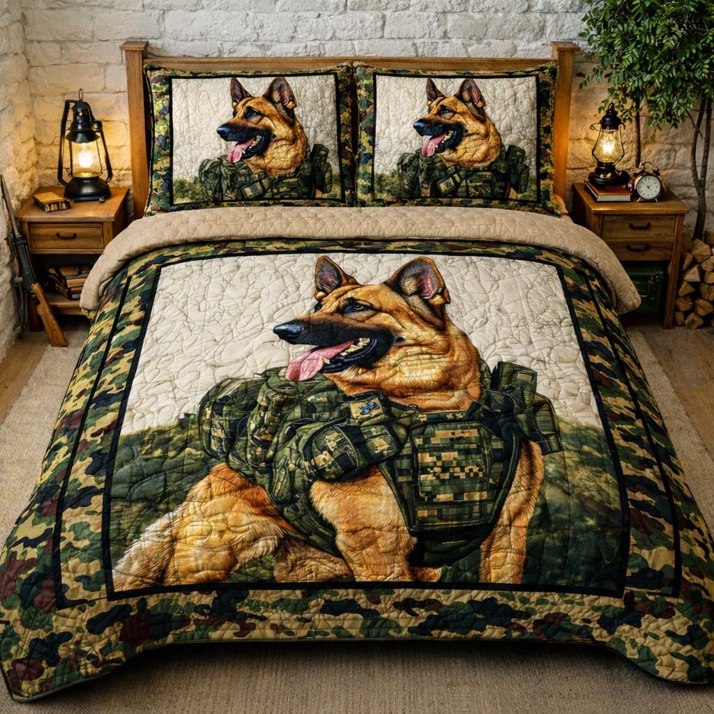 Loyal Guardian Quilted Bedding Set Patriotic Military Dog Bedding Gift For Pet Parents - Flickden