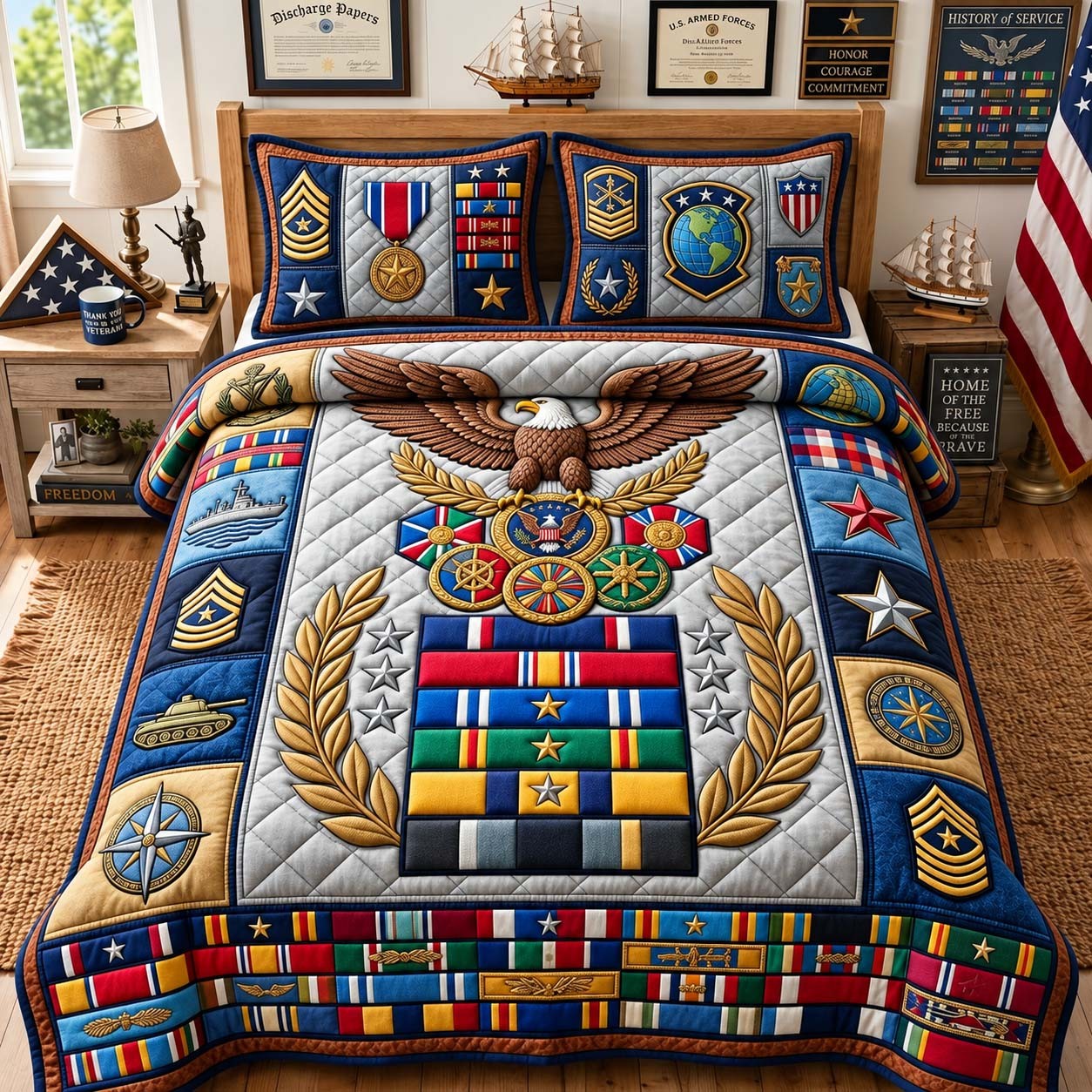 Medals Of Valor Quilted Bedding Set Veteran Room Ideas Gift For Dad - Flickden